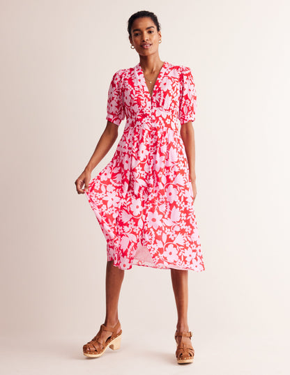 Elsa Crinkle Midi Tea Dress-Flame Scarlet, Tulip Garden-2