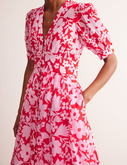 Elsa Crinkle Midi Tea Dress-Flame Scarlet, Tulip Garden-3