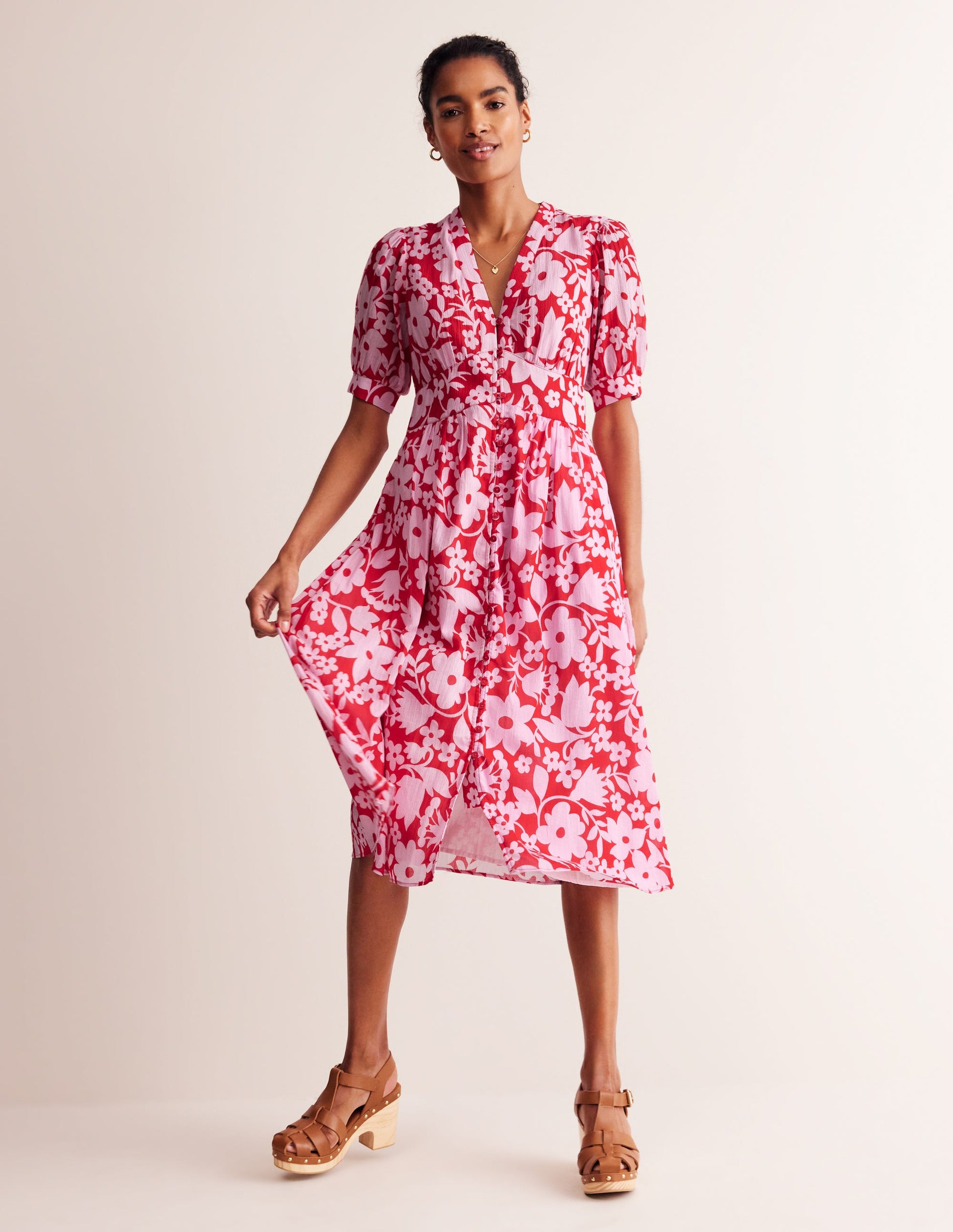 Elsa Crinkle Midi Tea Dress-Flame Scarlet, Tulip Garden-5