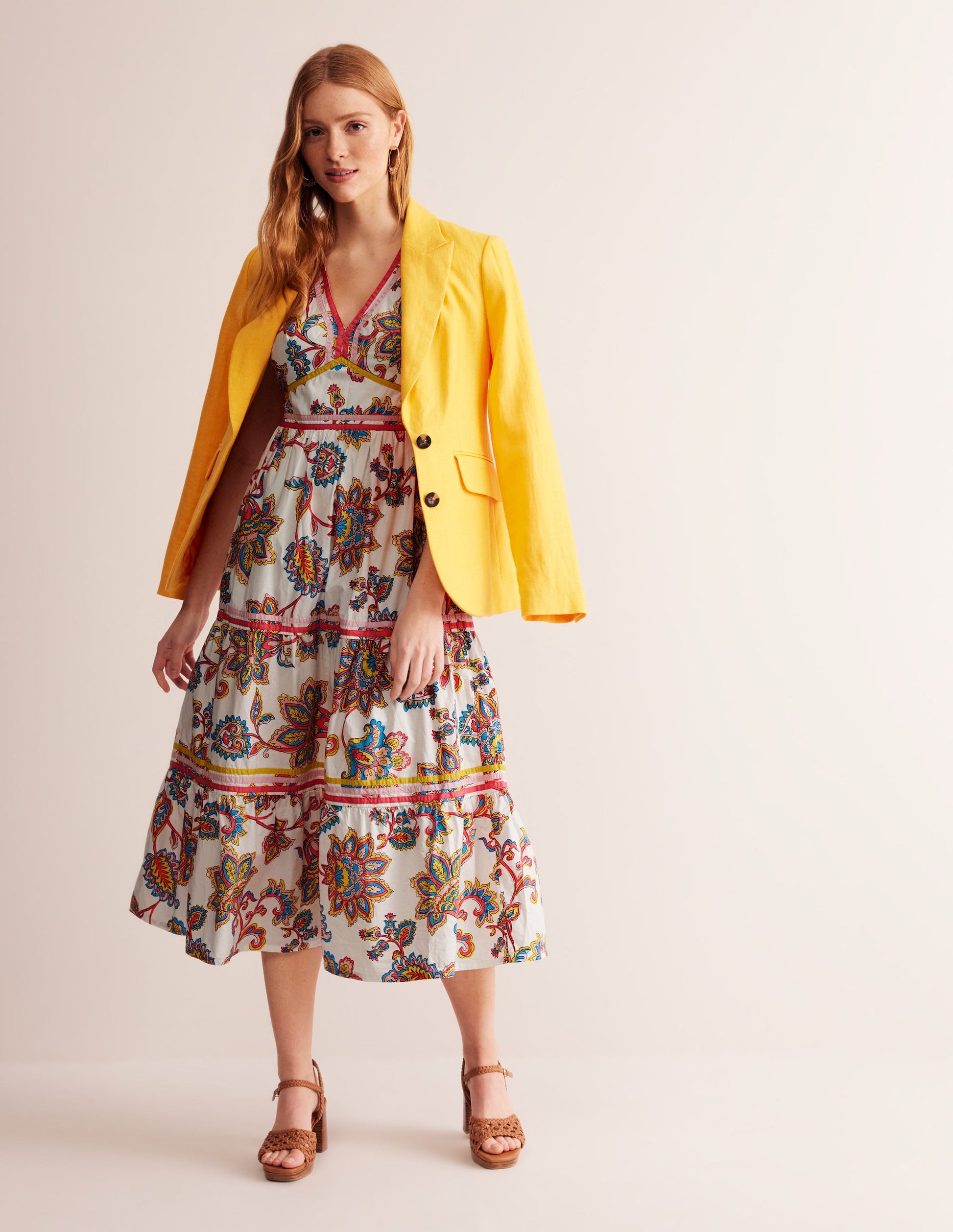 May Cotton Midi Tea Dress-Ivory, Dahlia Bloom-6