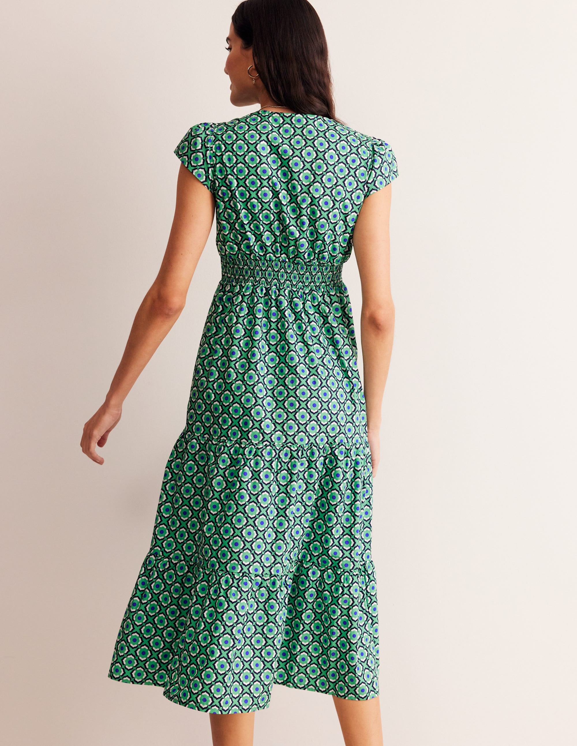 May Cotton Midi Tea Dress-Ming Green, Geo Pome - Image 3