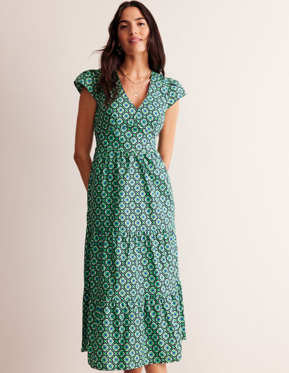 May Cotton Midi Tea Dress-Ming Green, Geo Pome-4