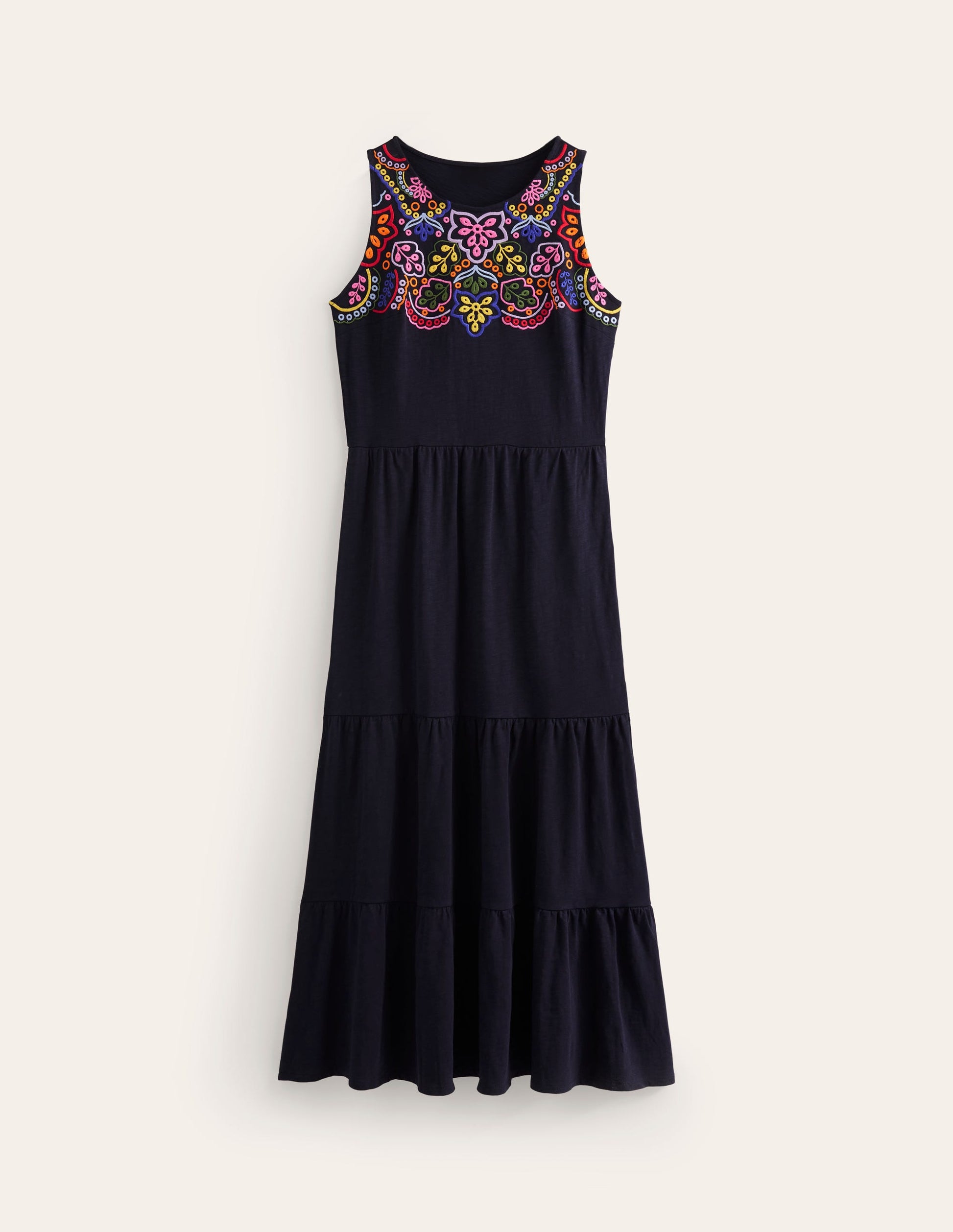 Embroidered Jersey Midi Dress-Navy-5