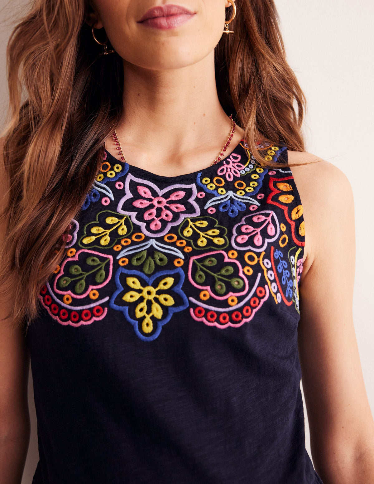Embroidered Jersey Midi Dress-Navy-2