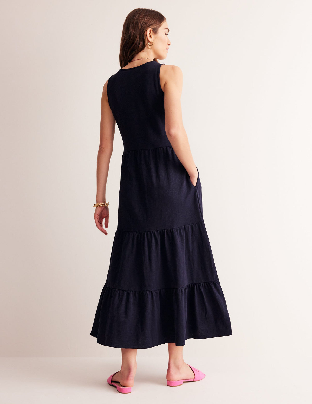 Embroidered Jersey Midi Dress-Navy-3