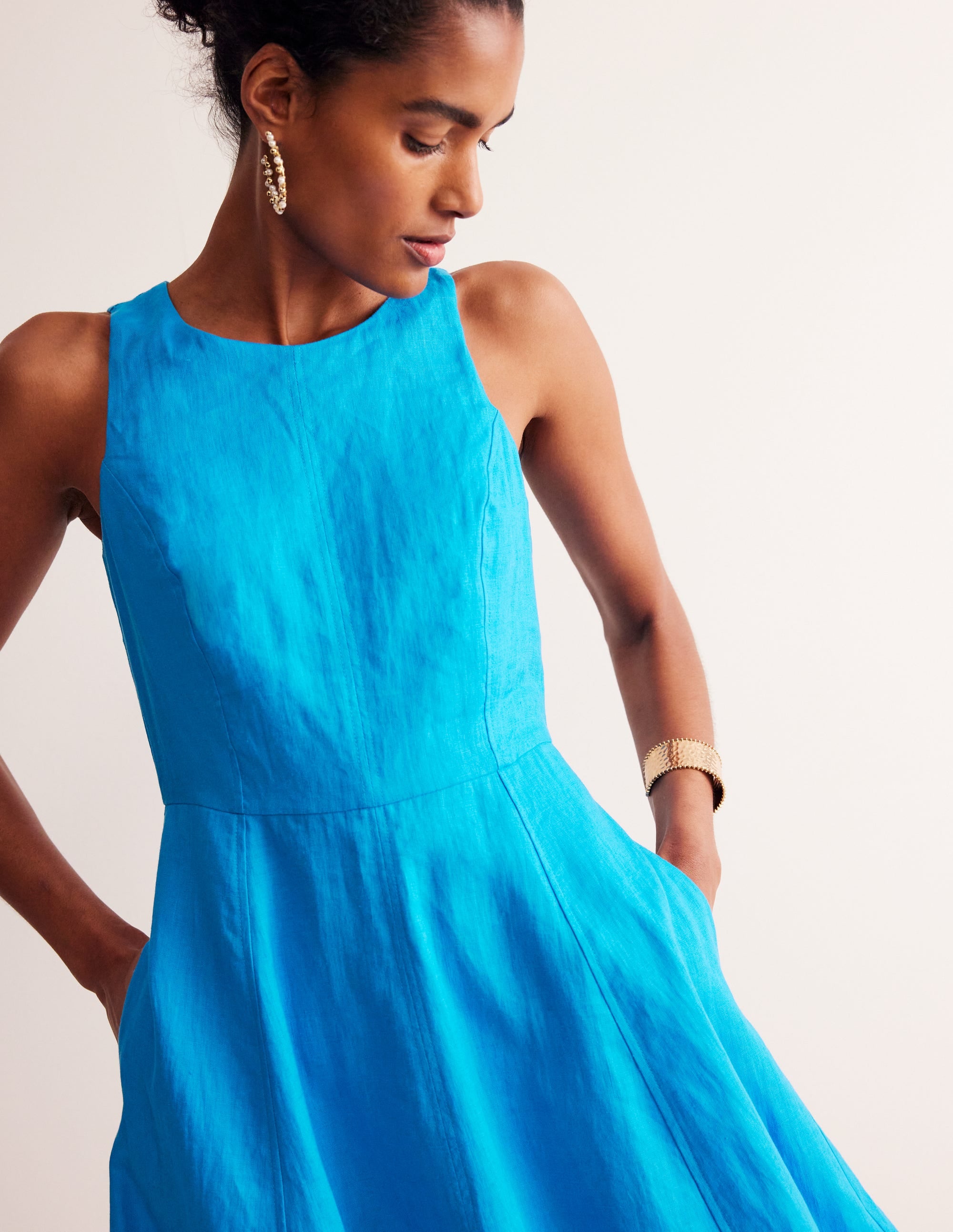 Carla Linen Short Dress-Brilliant Blue - Image 1