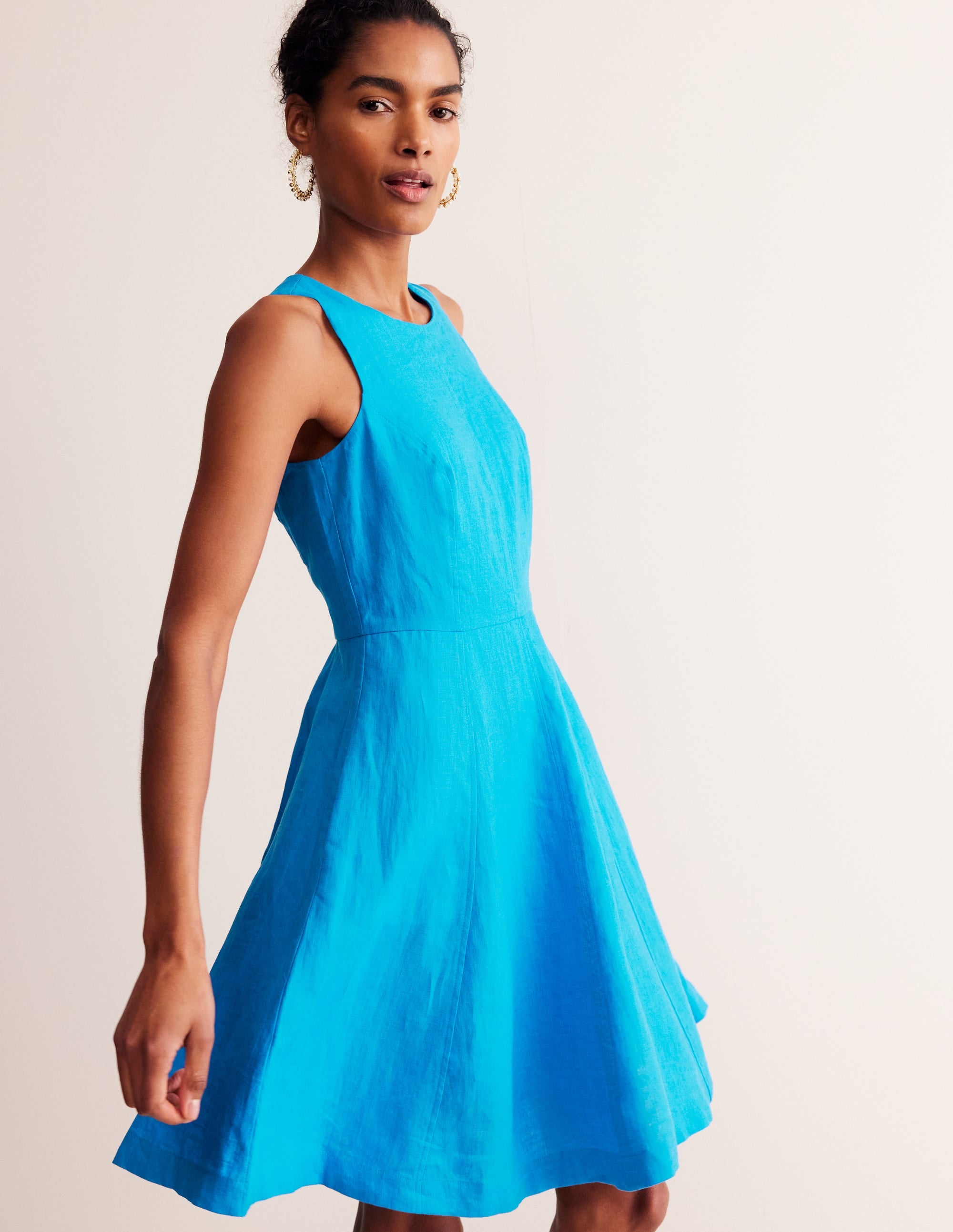 Carla Linen Short Dress-Brilliant Blue - Image 2
