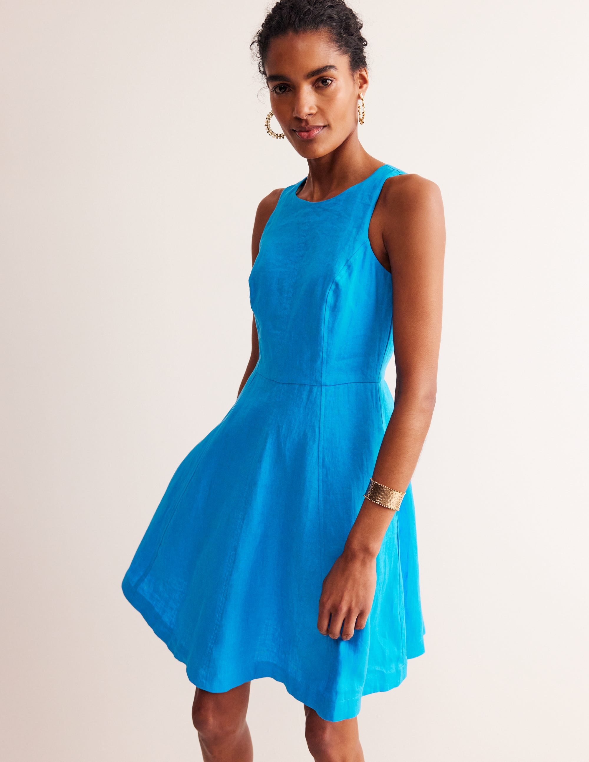 Carla Linen Short Dress-Brilliant Blue - Image 4