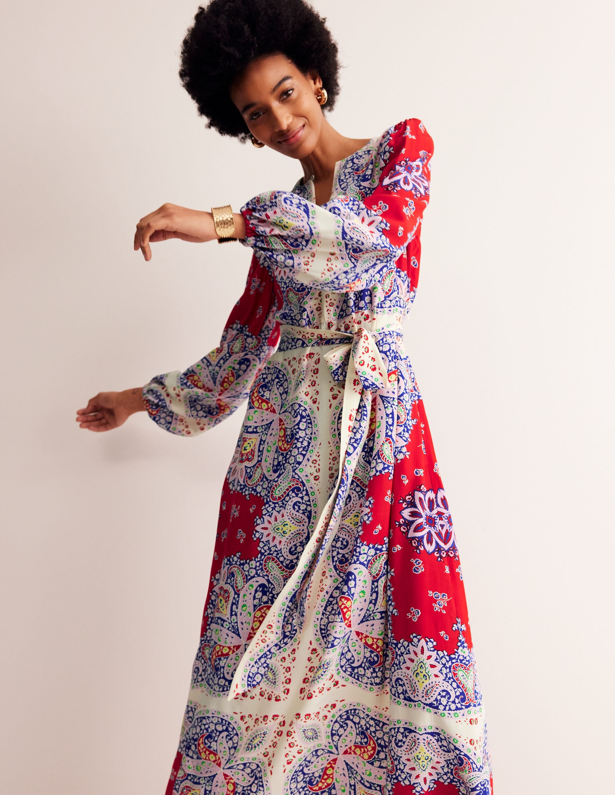 Occasion Blouson Maxi Dress-Rubicondo, Ornate Paisley - Image 1