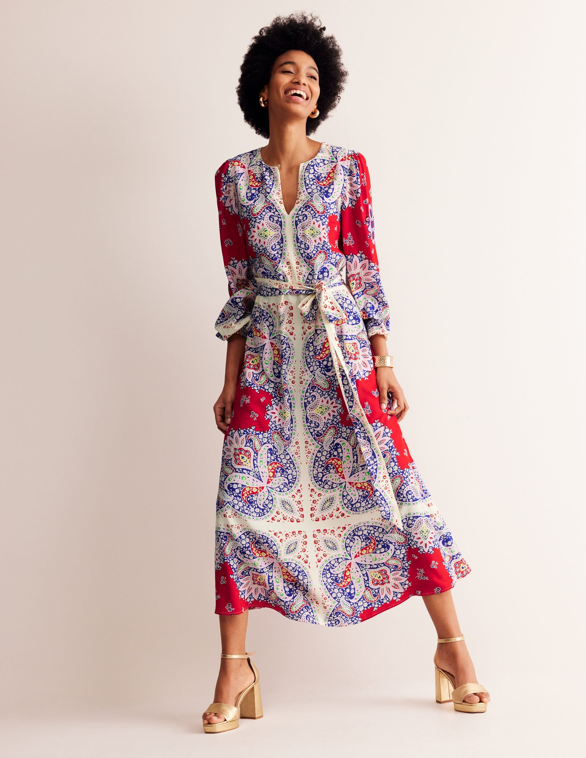 Occasion Blouson Maxi Dress-Rubicondo, Ornate Paisley - Image 2