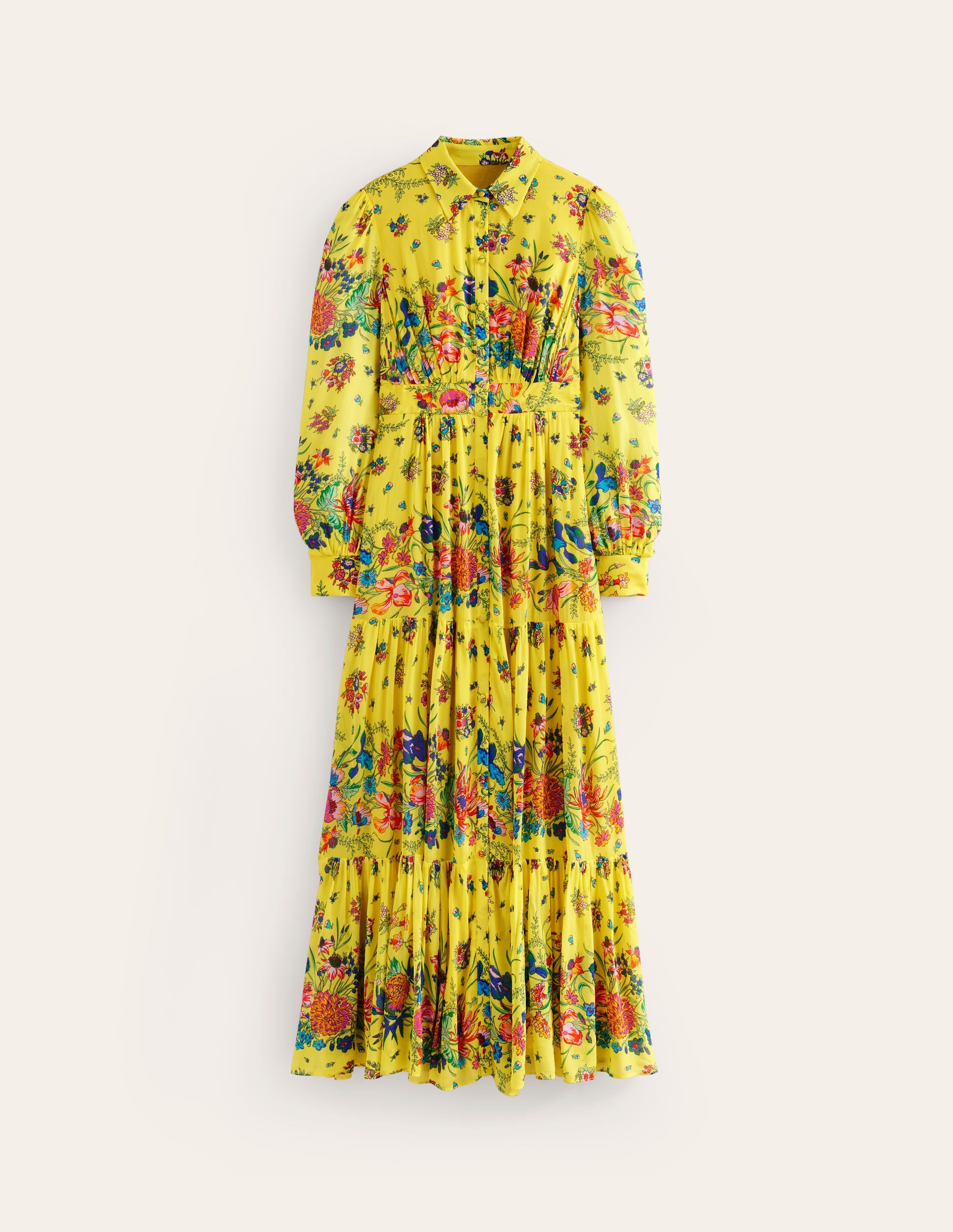 Occasion Maxi Shirt Dress-Vibrant Yellow, Gardenia Bloom - Image 6