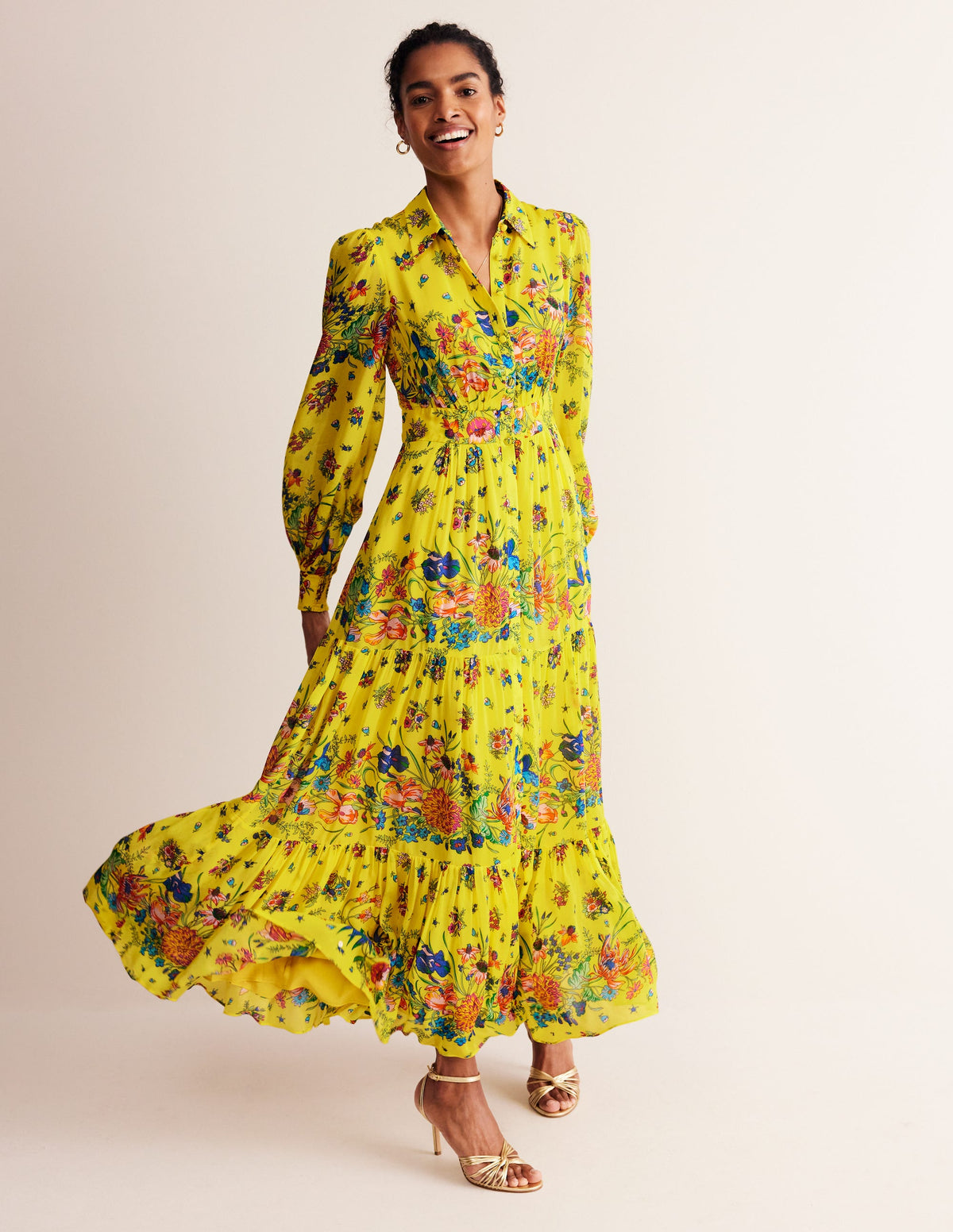 Occasion Maxi Shirt Dress-Vibrant Yellow, Gardenia Bloom - Image 2
