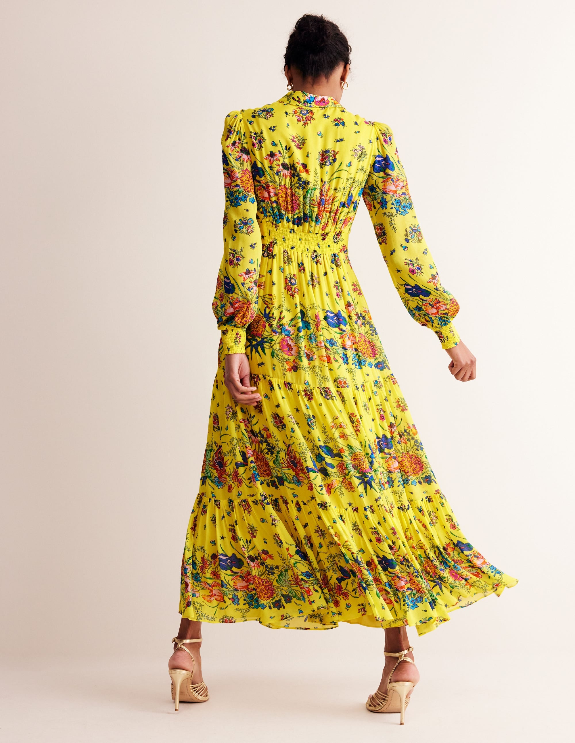 Occasion Maxi Shirt Dress-Vibrant Yellow, Gardenia Bloom - Image 3