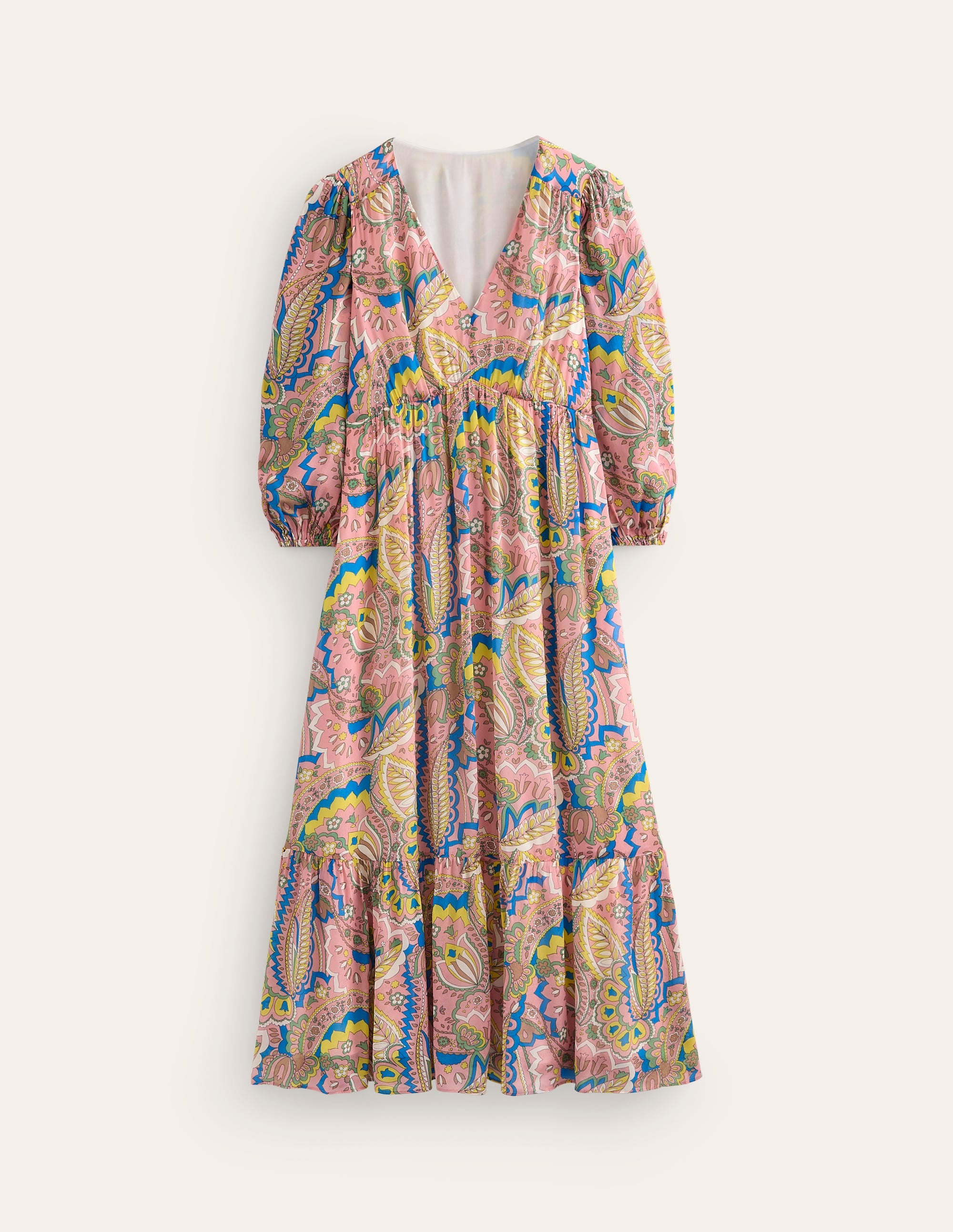 V Neck Puff Maxi Dress-Multi, Foliage Paisley - Image 6