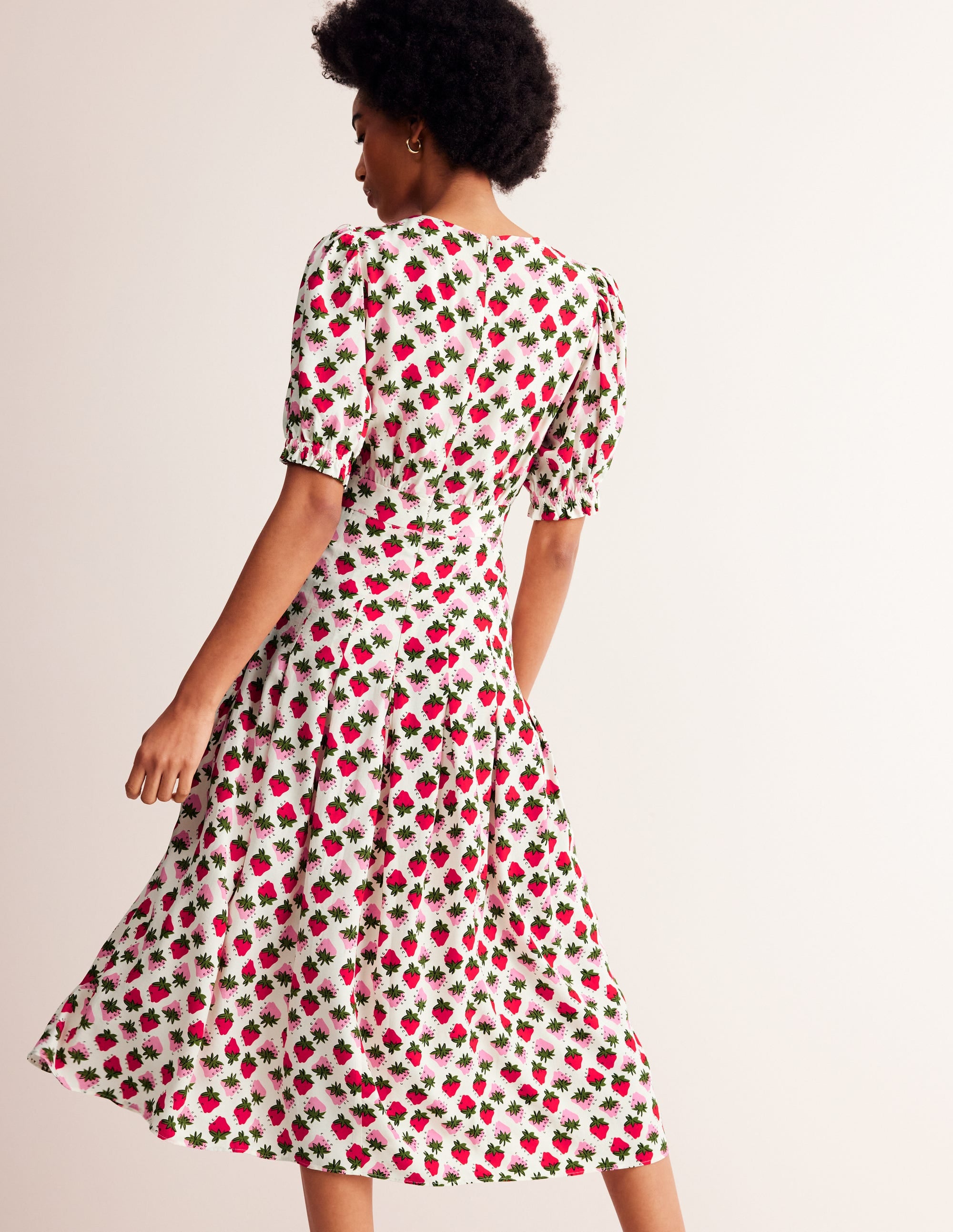 Liv Pleat Detail Midi Dress-Ivory, Strawberry Pop - Image 3