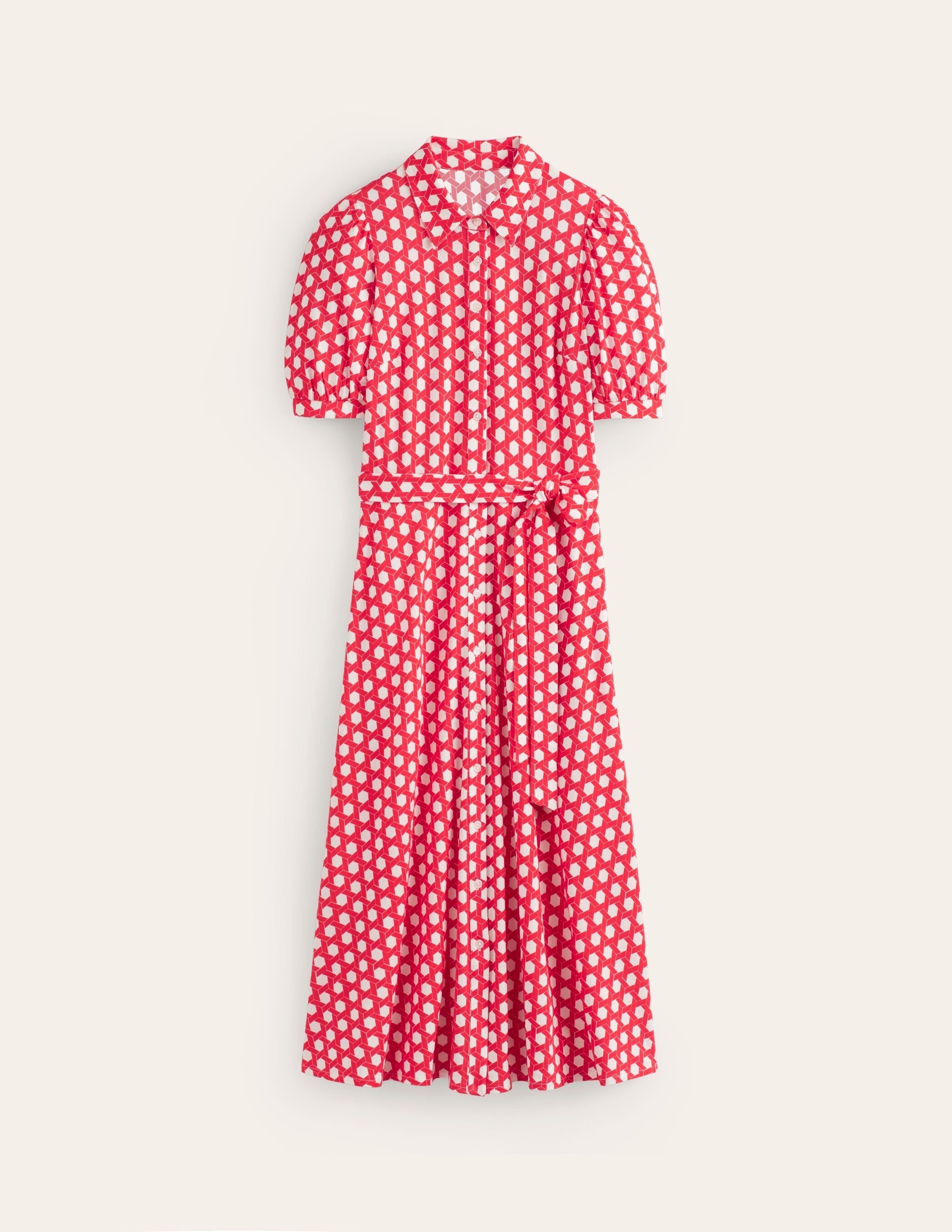 Libby Jersey Midi Shirt Dress-Flame Scarlet, Honeycomb Geo - Image 6