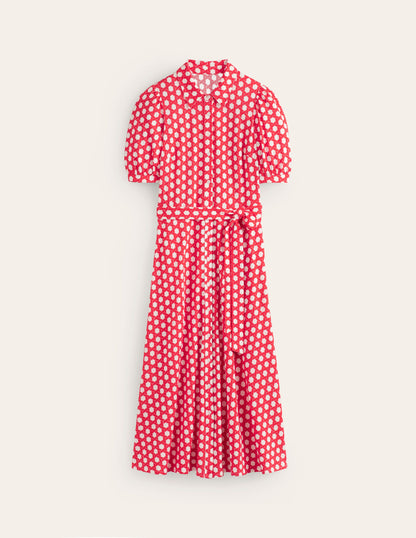 Libby Jersey Midi Shirt Dress-Flame Scarlet, Honeycomb Geo-6