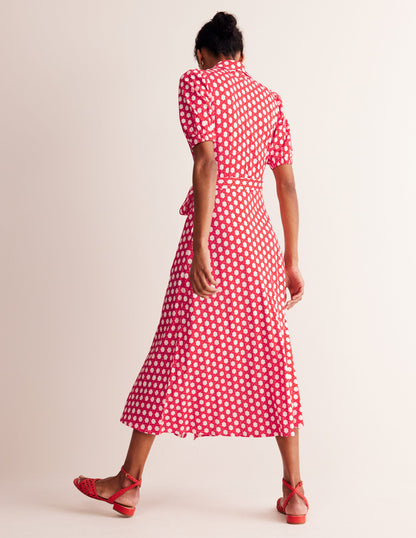 Libby Jersey Midi Shirt Dress-Flame Scarlet, Honeycomb Geo-4