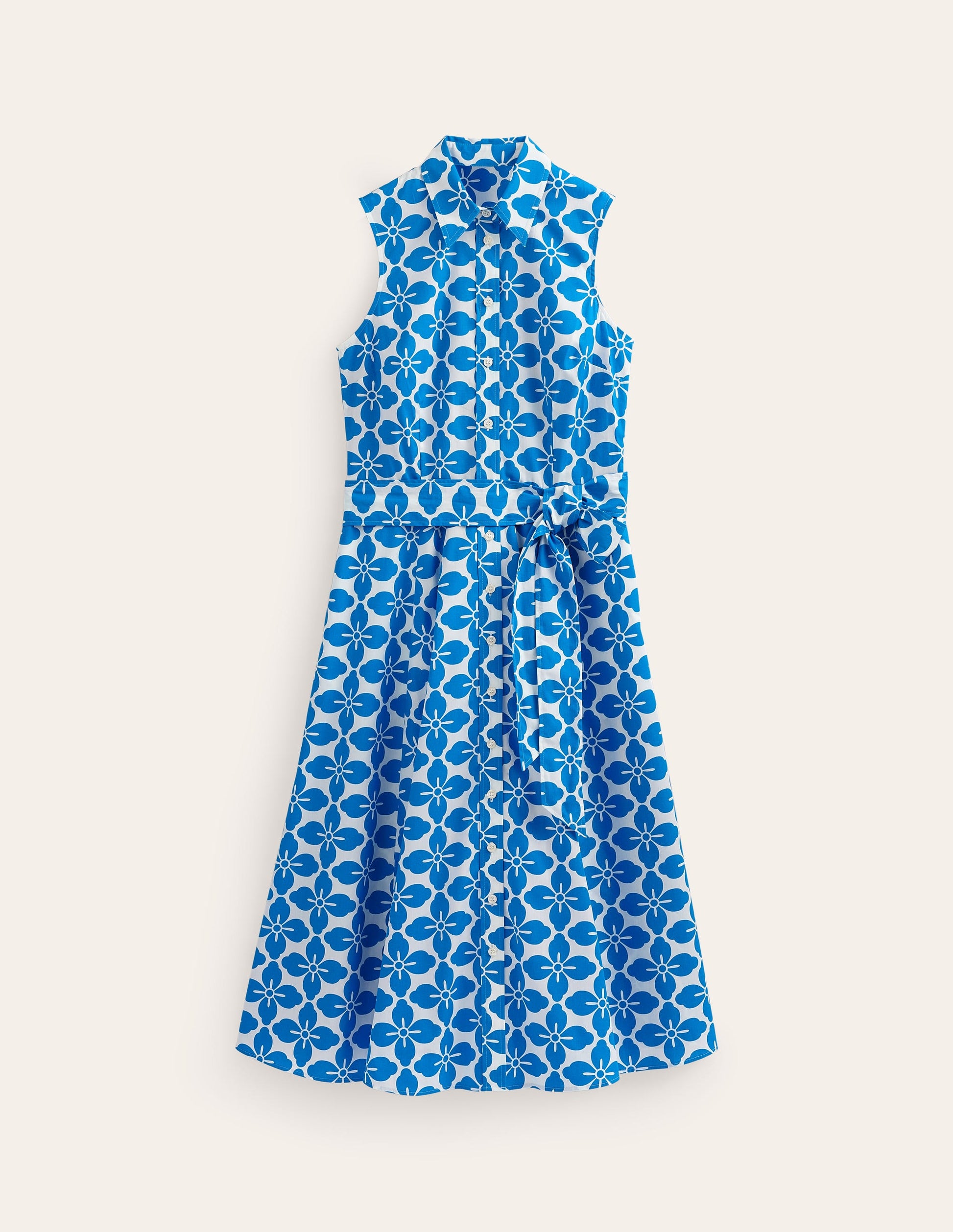 Amy Sleeveless Shirt Dress-Indigo Bunting, Floral Tile-5
