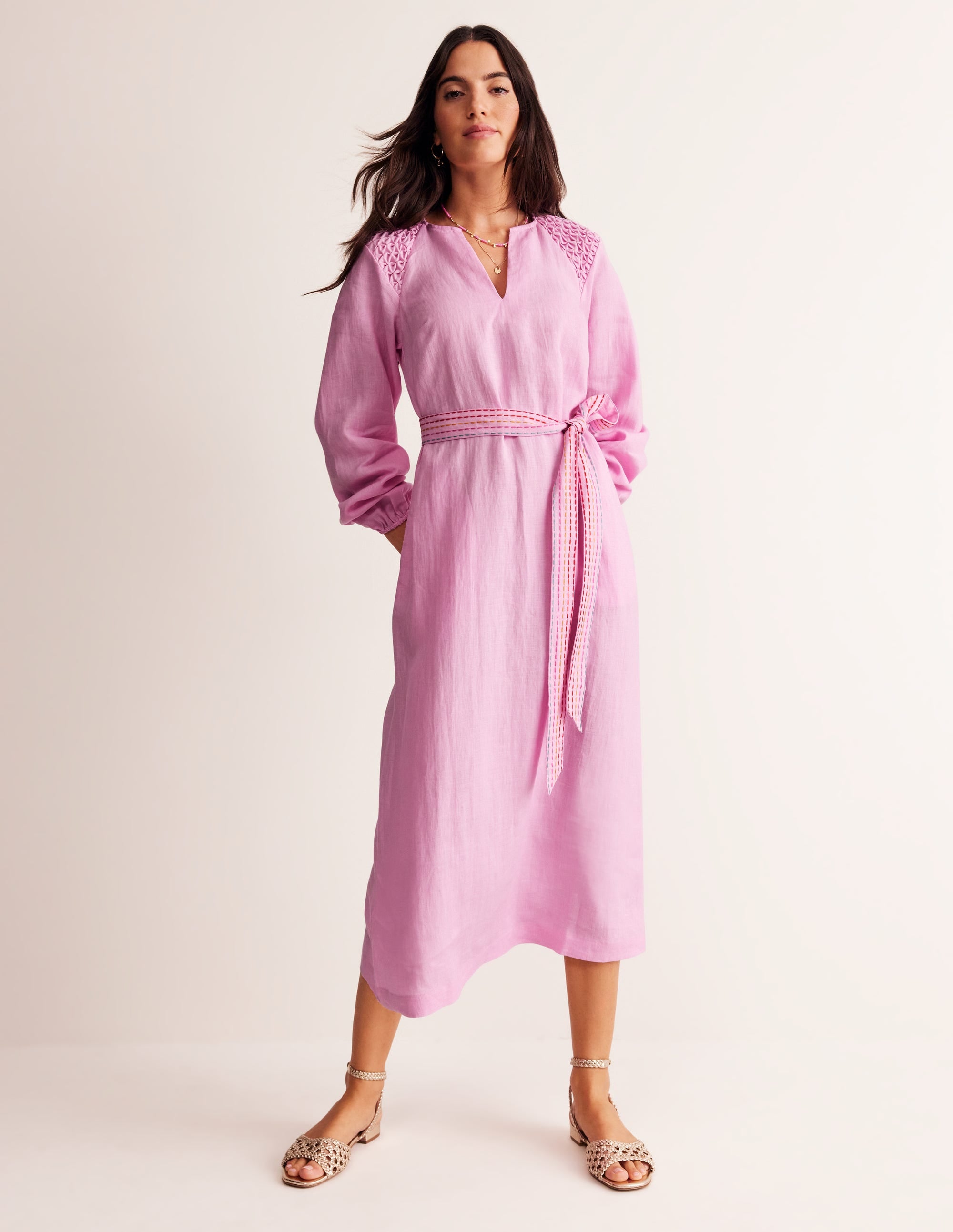 Linen Midi Smocked Dress-Sweet Lilac - Image 1