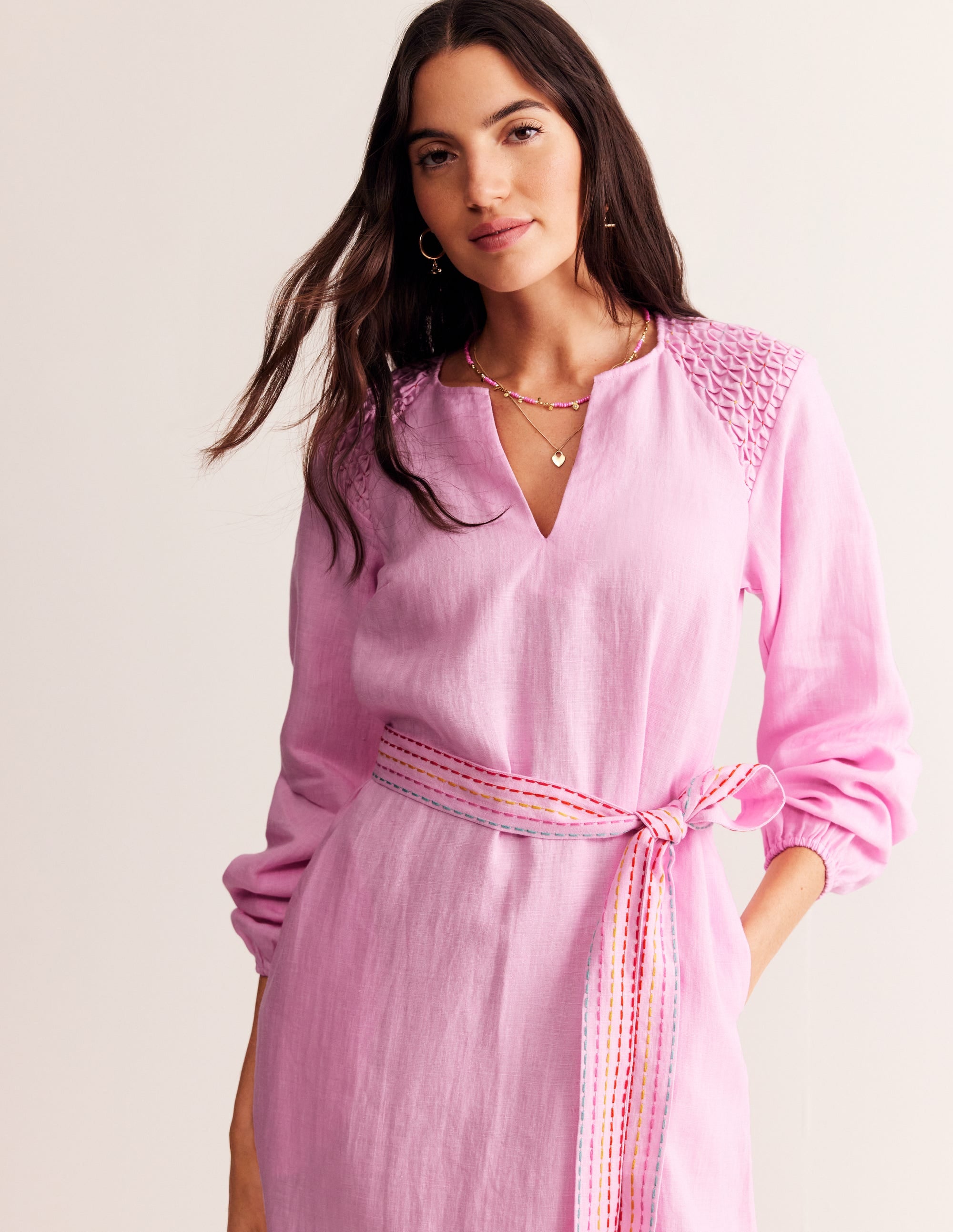 Linen Midi Smocked Dress-Sweet Lilac - Image 2