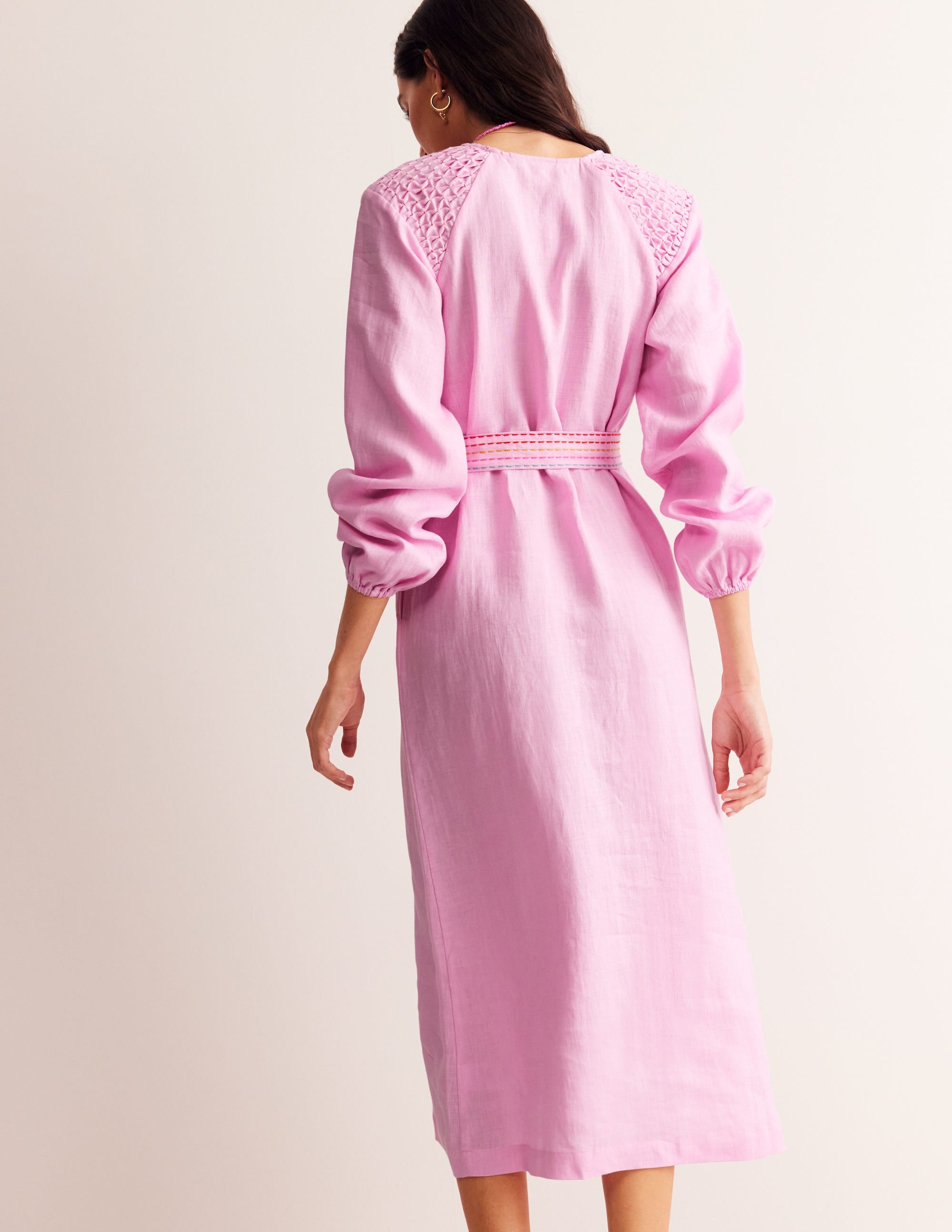 Linen Midi Smocked Dress-Sweet Lilac - Image 3