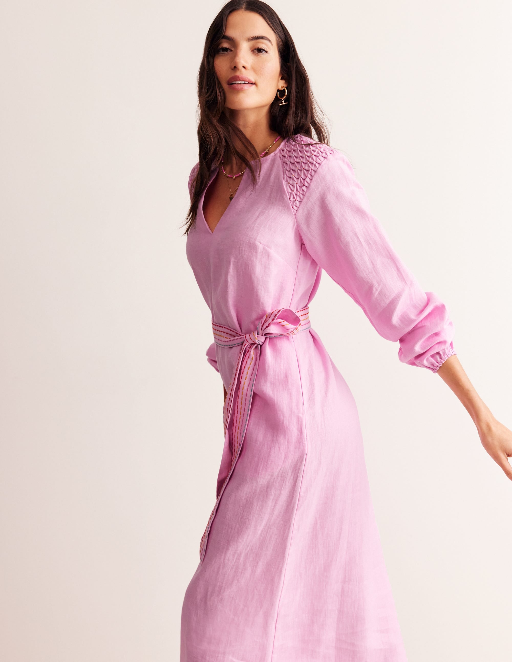 Linen Midi Smocked Dress-Sweet Lilac - Image 4