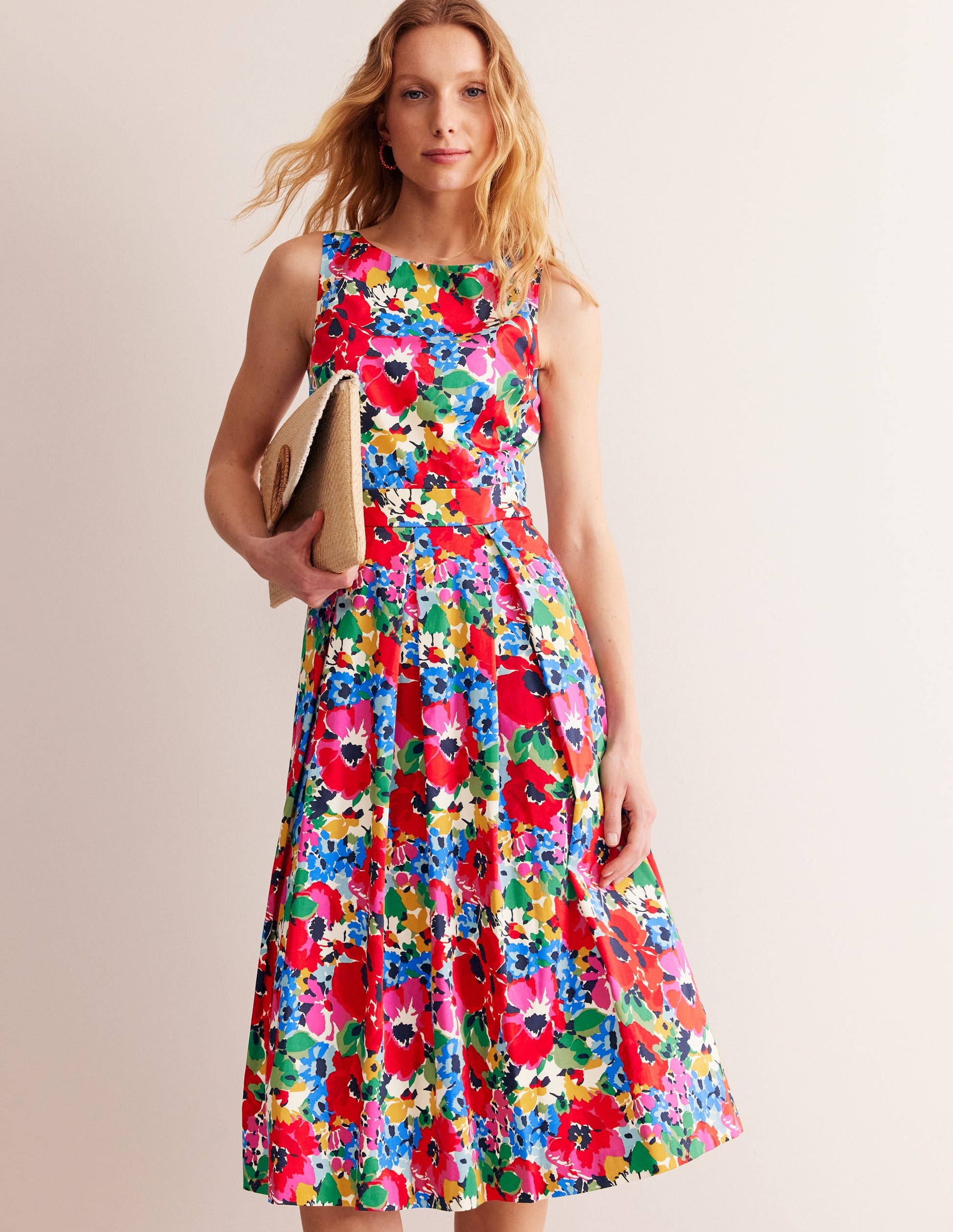 Sleeveless Pleat Midi Dress-Multi, Wild Poppy Large-1