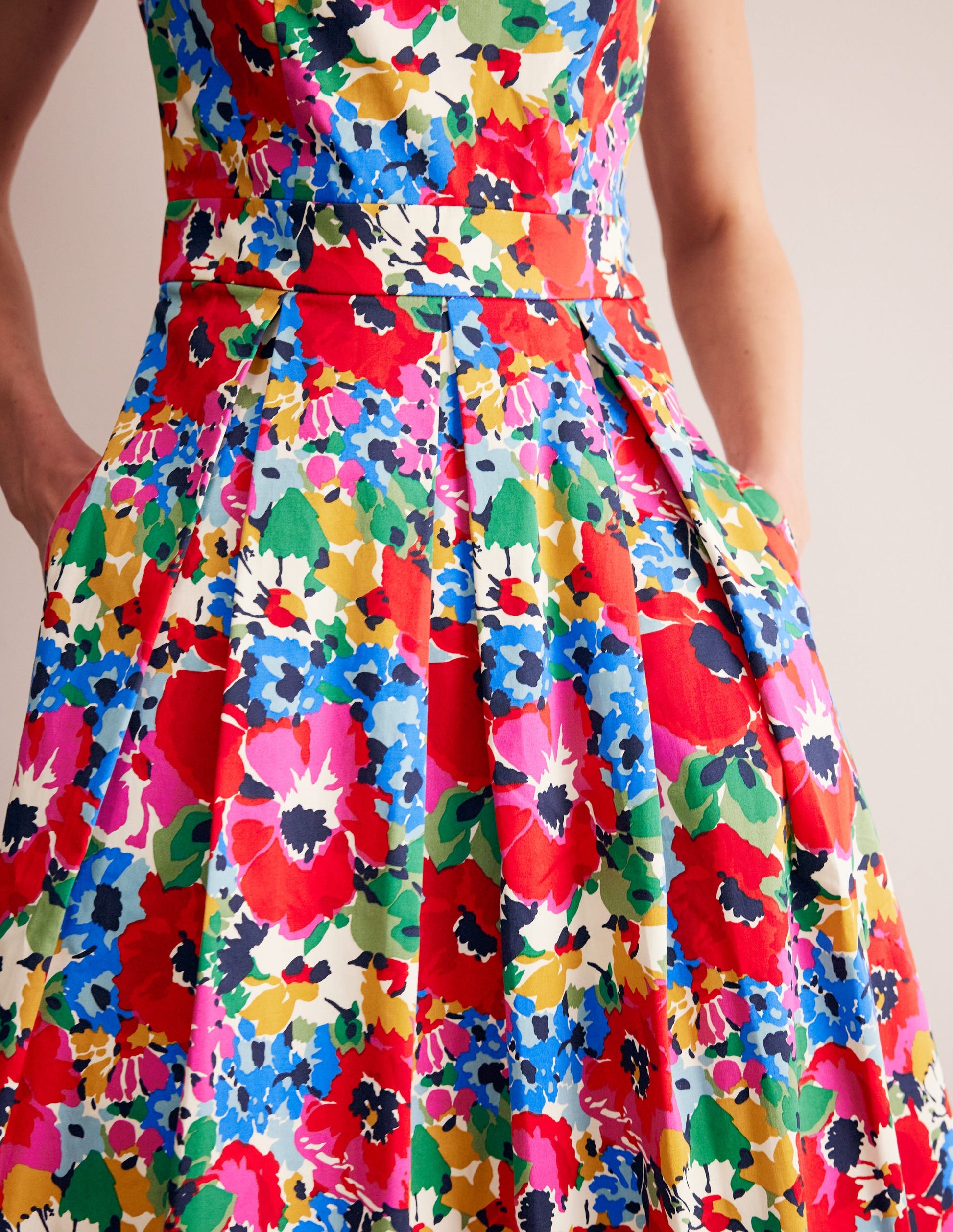 Sleeveless Pleat Midi Dress-Multi, Wild Poppy Large-2