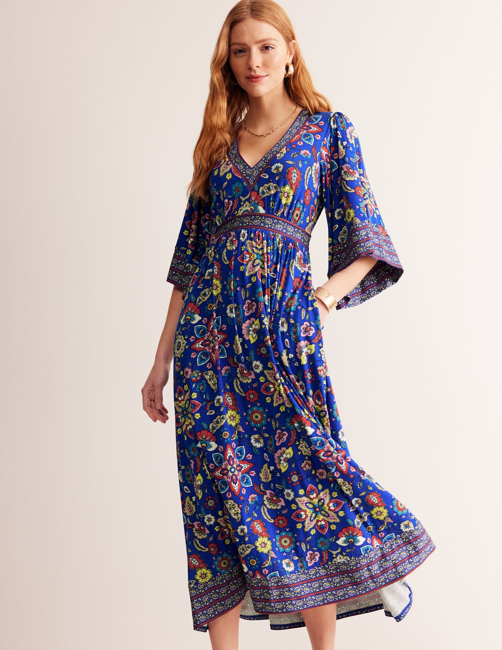 Maya Kimono Jersey Maxi Dress-Surf the Web, Botanical Sprig - Image 1