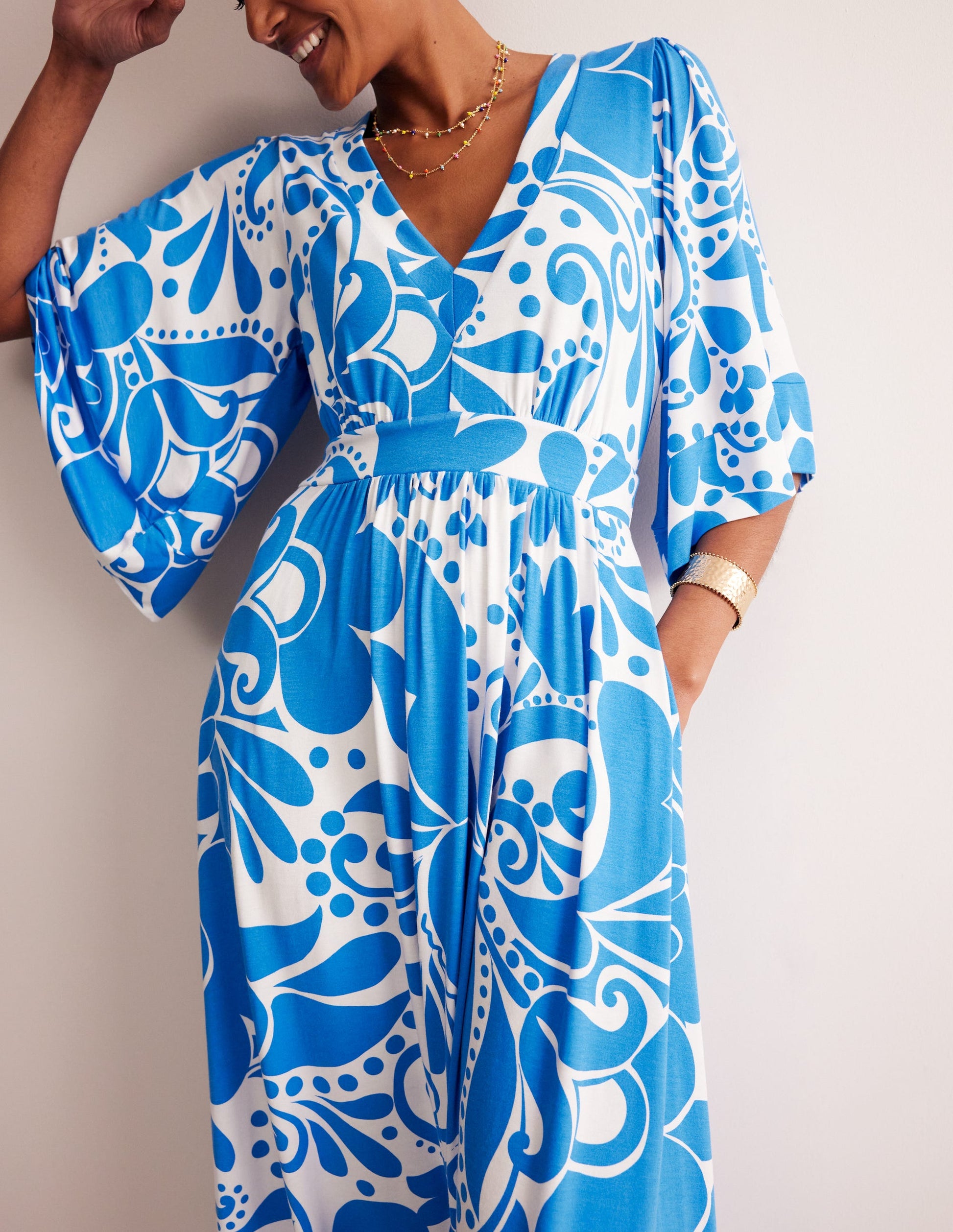 Maya Kimono Jersey Maxi Dress-Indigo Bunting, Ripple Swirl | Boden AU Maya Kimono Jersey Maxi Dress-Indigo Bunting, Ripple Swirl | Boden AU