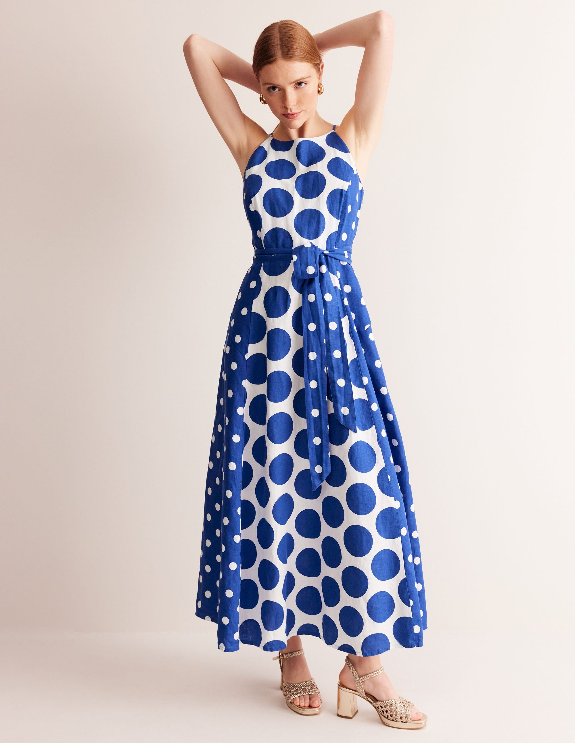 Linen Maxi Halter Dress-Surf the Web, Spotted - Image 4