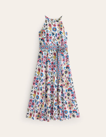 Linen Maxi Halter Dress-Ivory, Botanic Sprig-5
