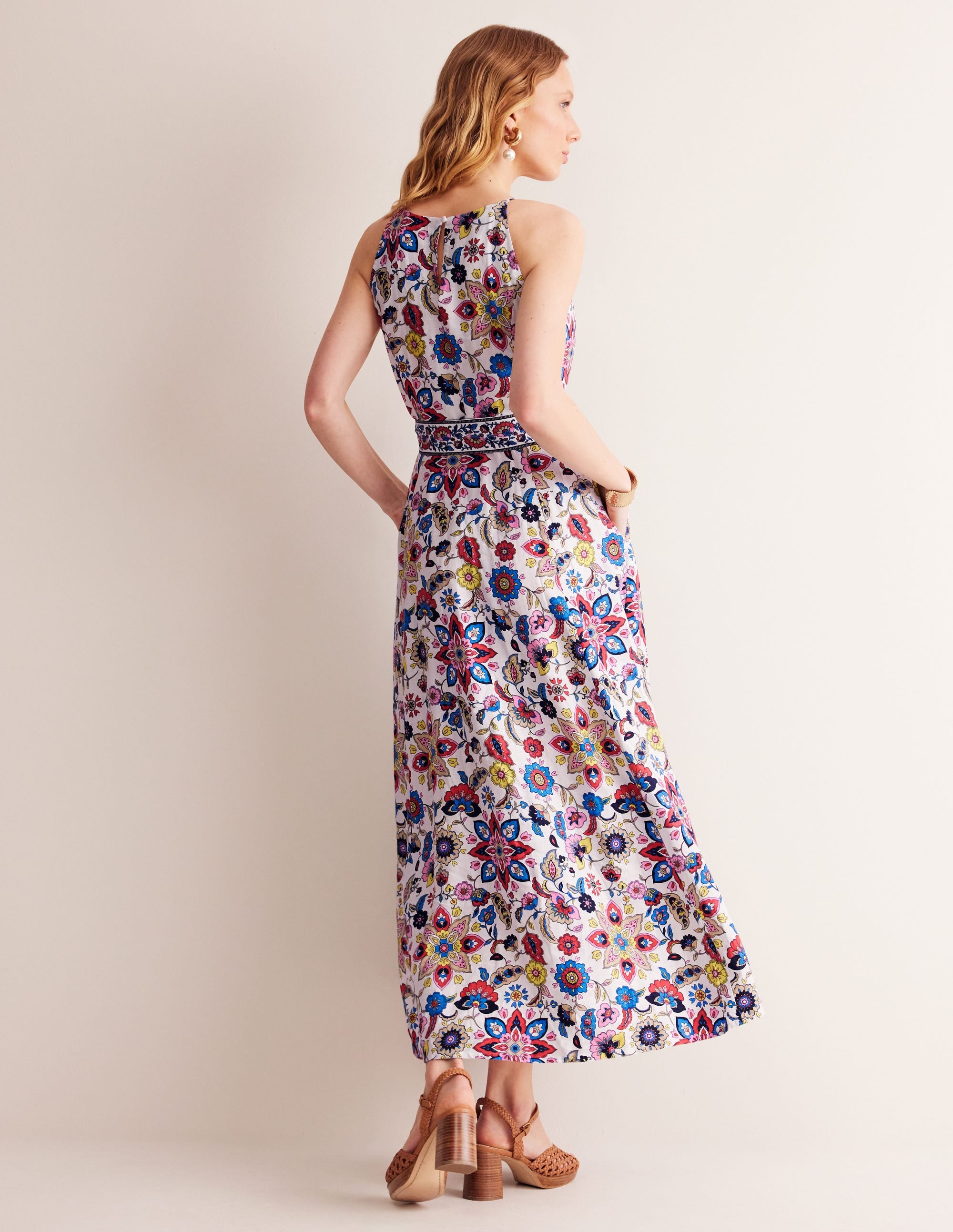 Linen Maxi Halter Dress-Ivory, Botanic Sprig - Image 3
