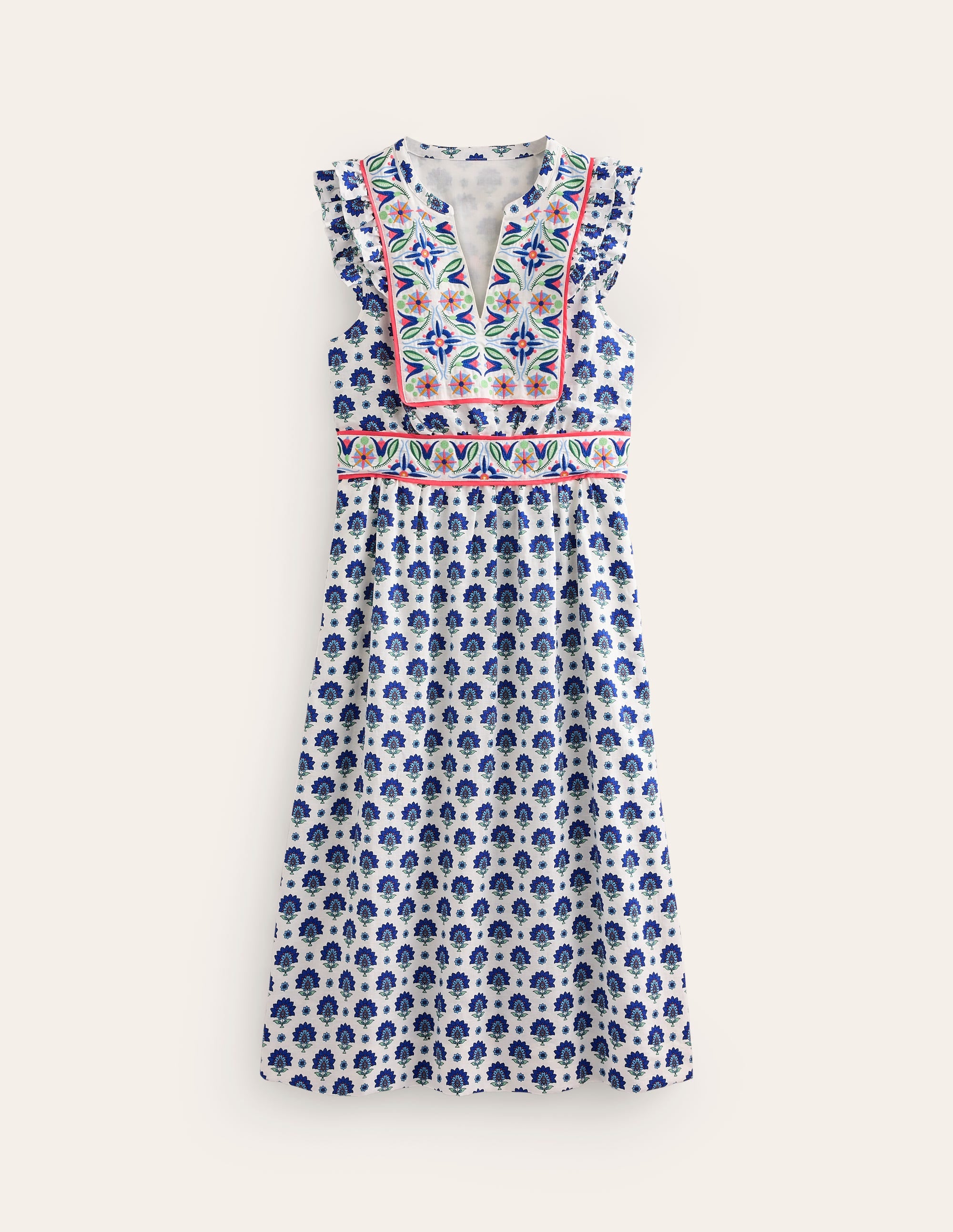 Frill Embroidered Midi Dress-Surf The Web, Passion Geo - Image 5