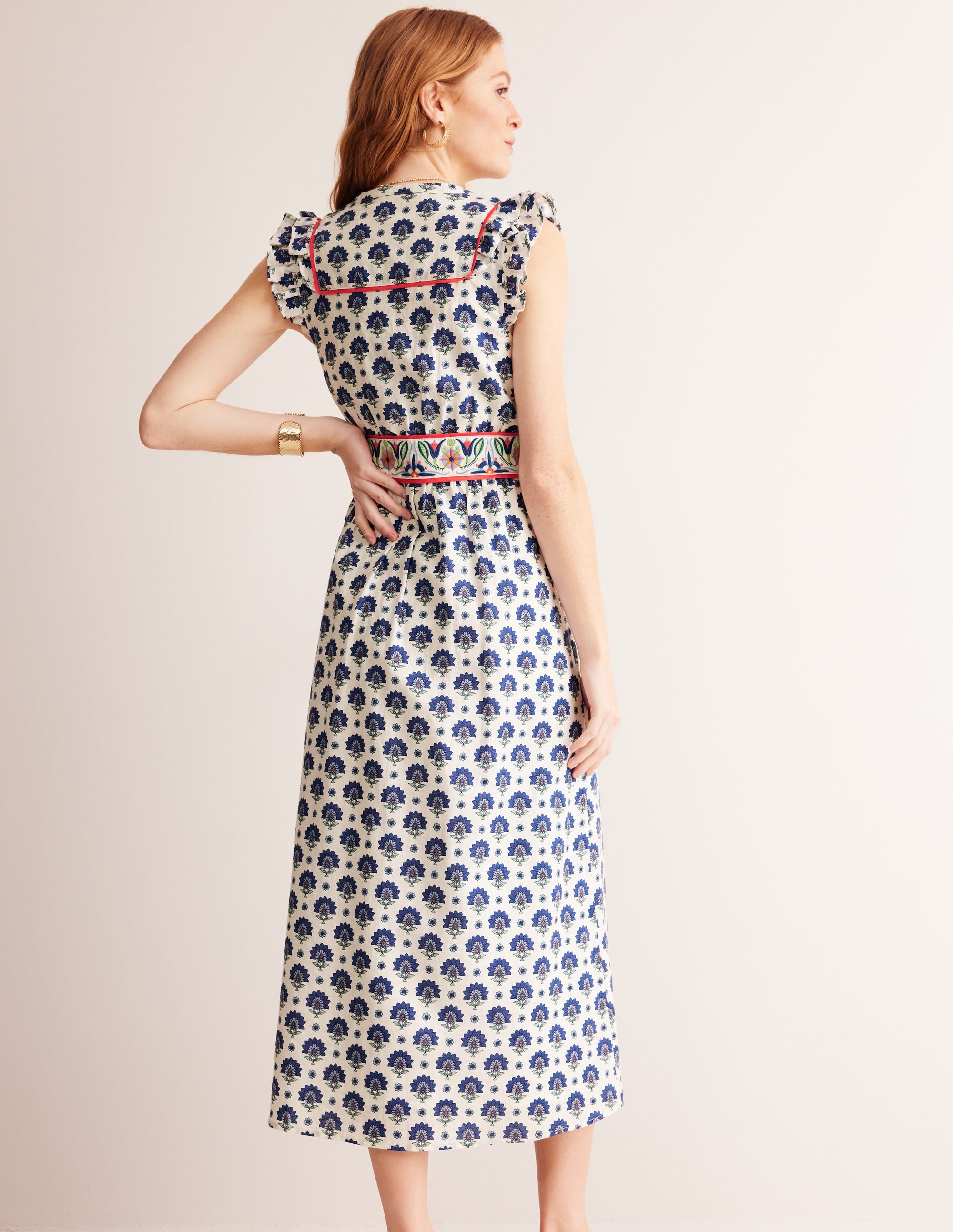 Frill Embroidered Midi Dress-Surf The Web, Passion Geo - Image 3