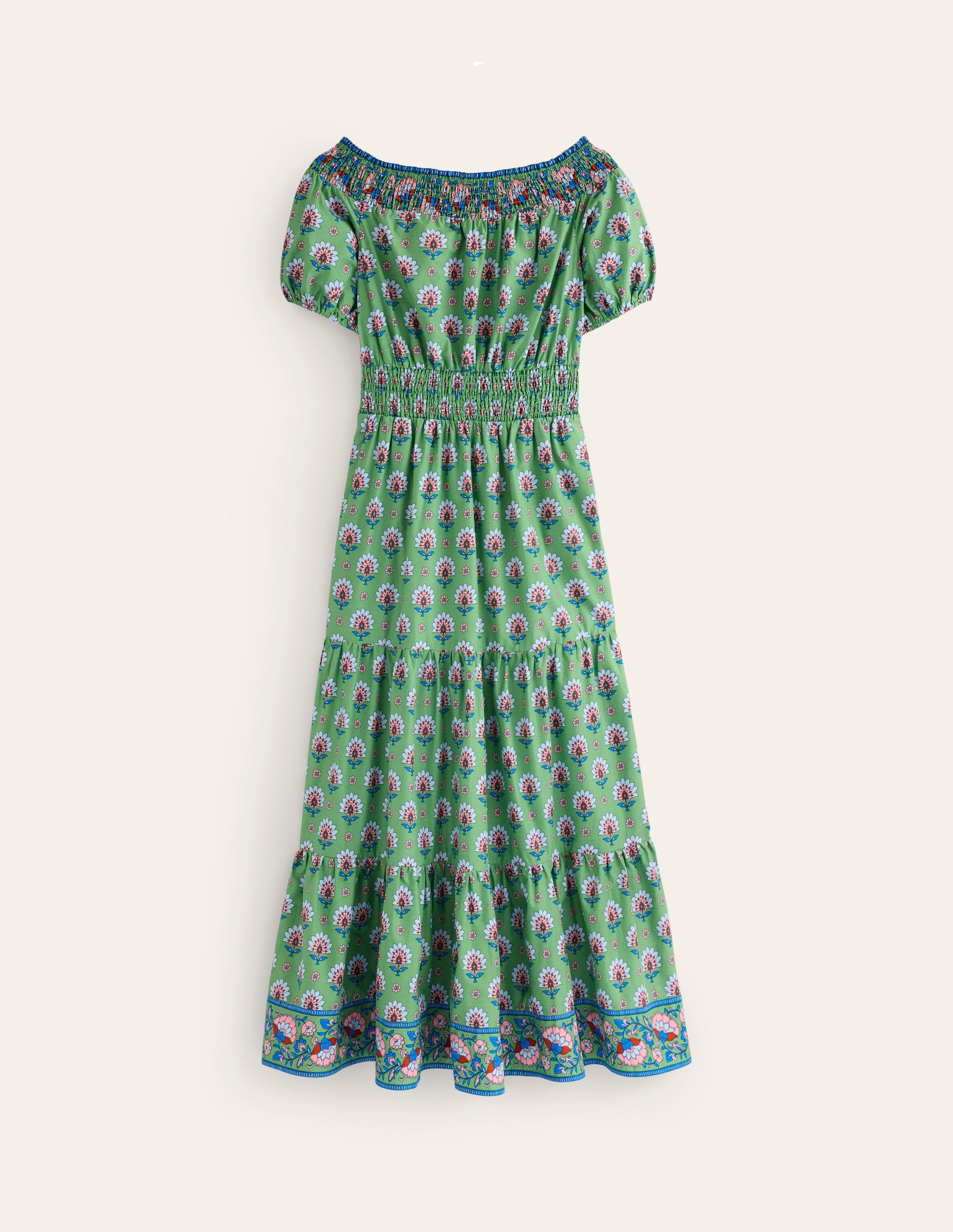Cotton Midi Smocked Dress-Stone Green, Passion Geo - Image 6