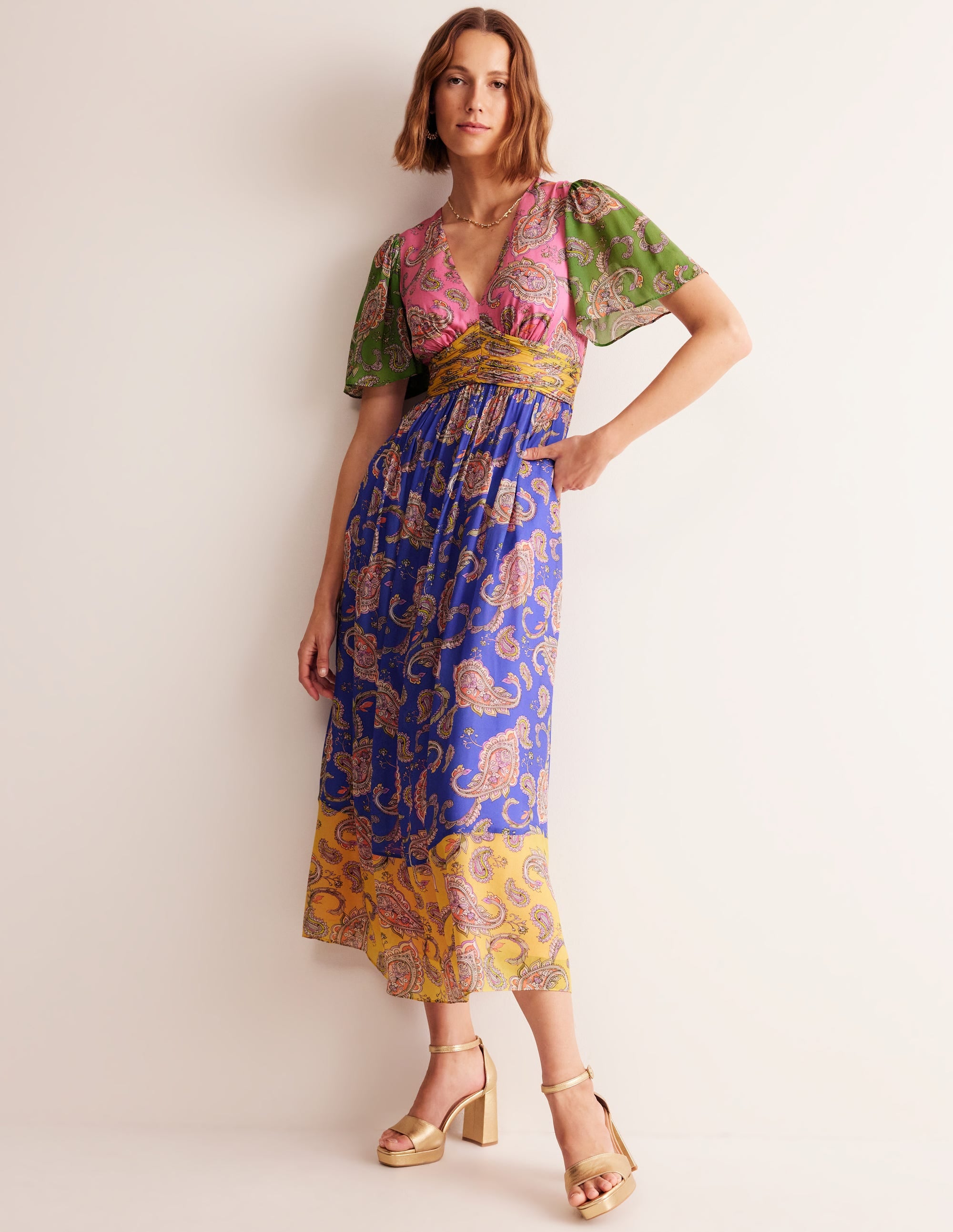 Empire Ruched Maxi Dress-Cashmere Rose, Wild Paisley - Image 1