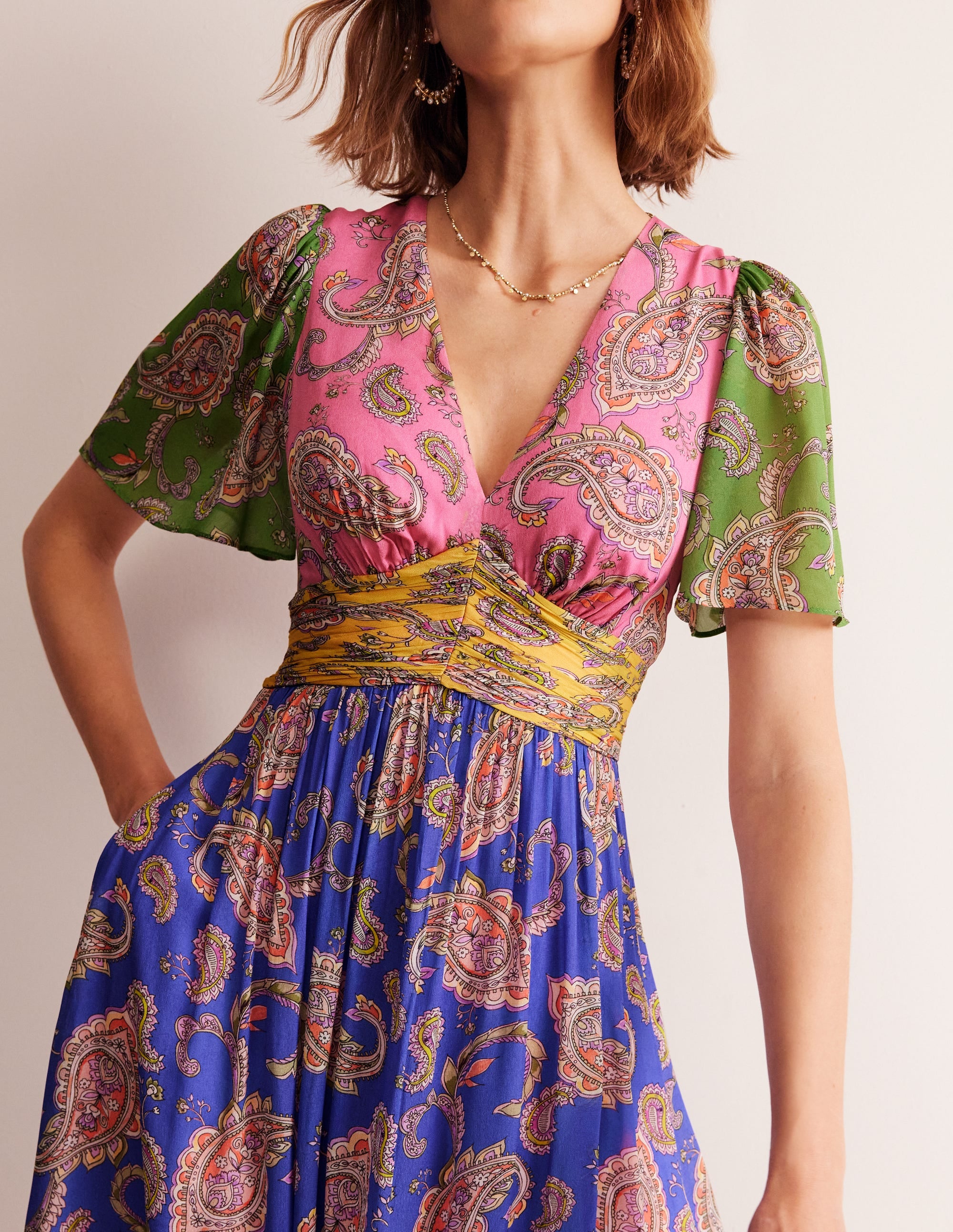 Empire Ruched Maxi Dress-Cashmere Rose, Wild Paisley - Image 2