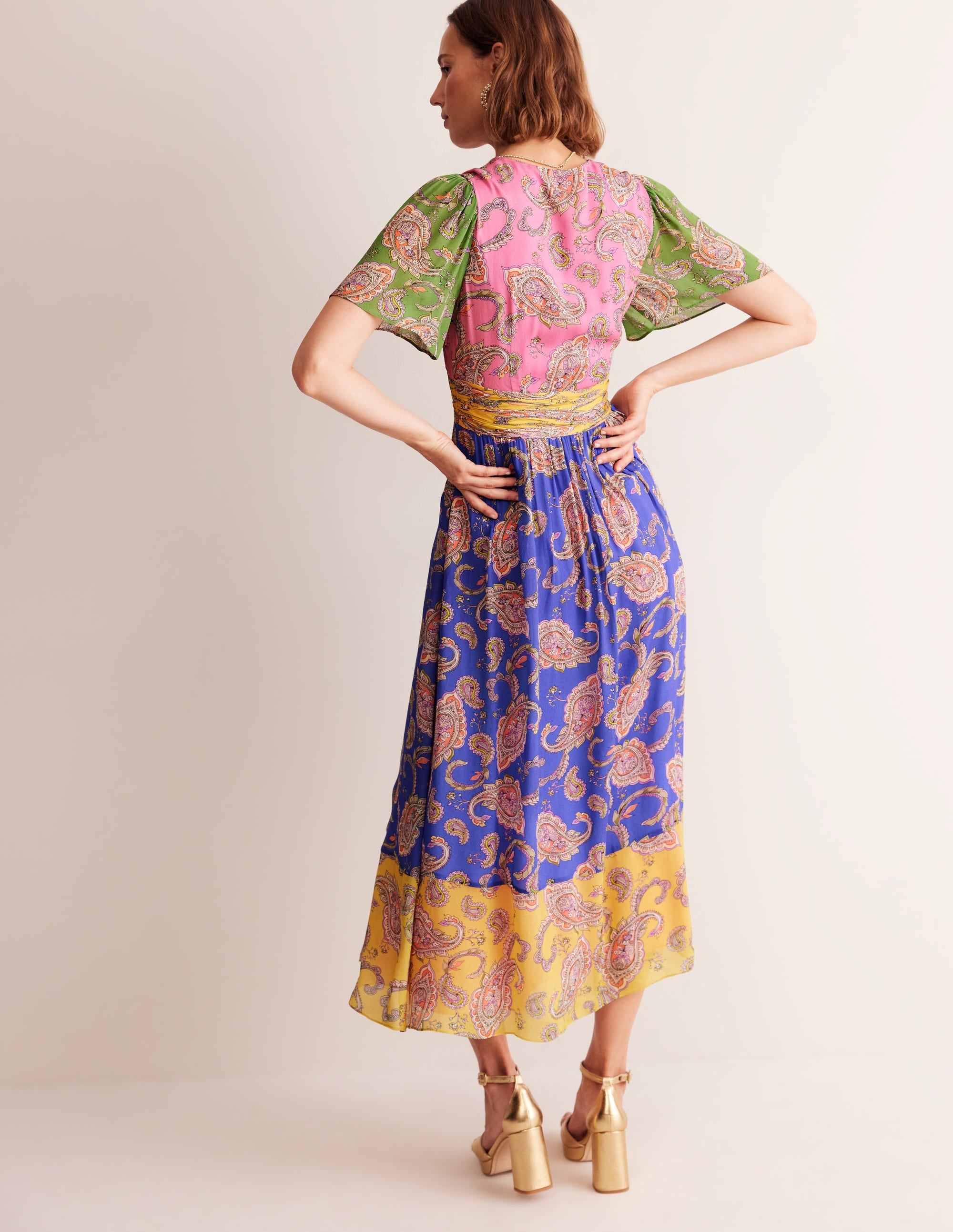 Empire Ruched Maxi Dress-Cashmere Rose, Wild Paisley - Image 3