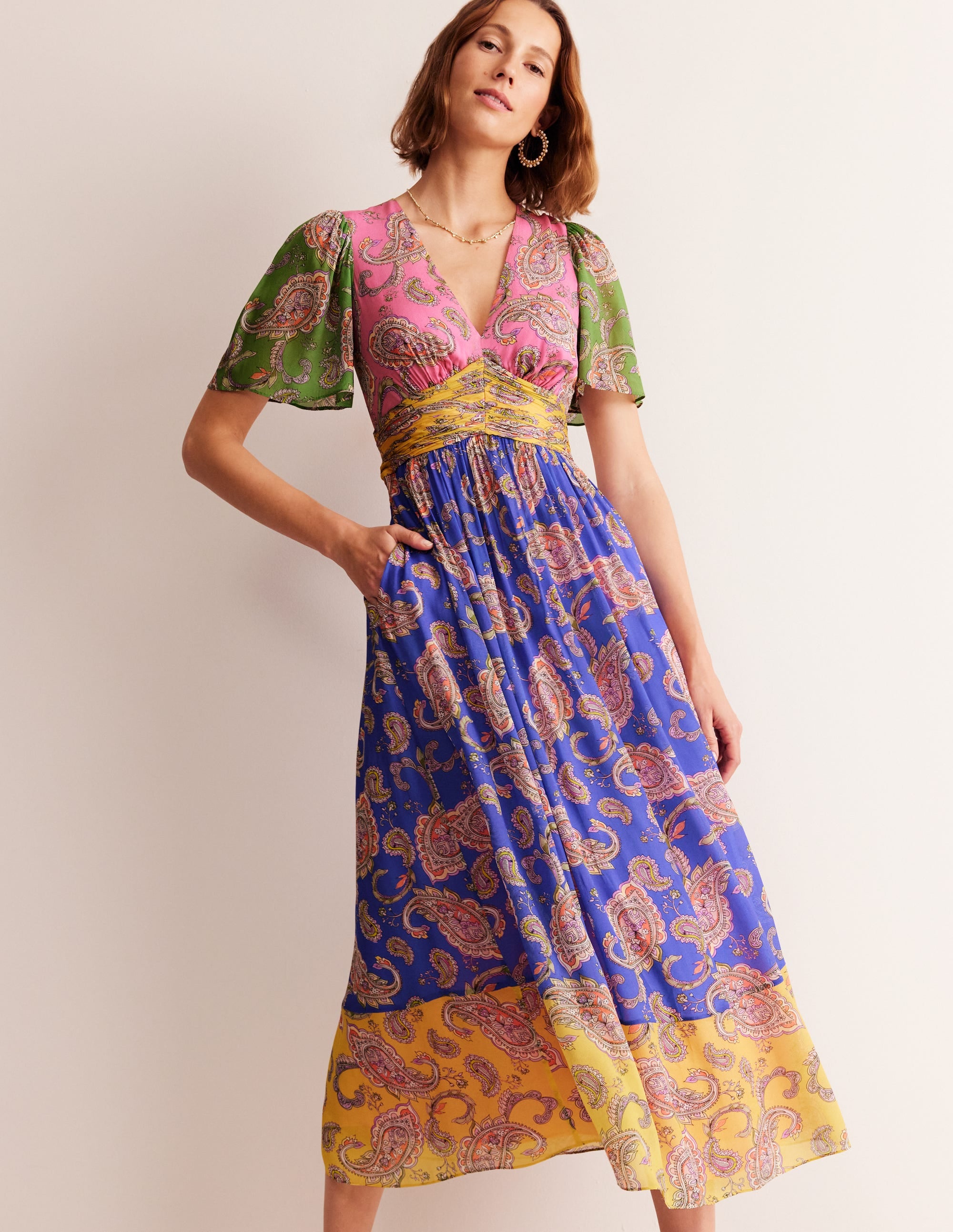 Empire Ruched Maxi Dress-Cashmere Rose, Wild Paisley - Image 4