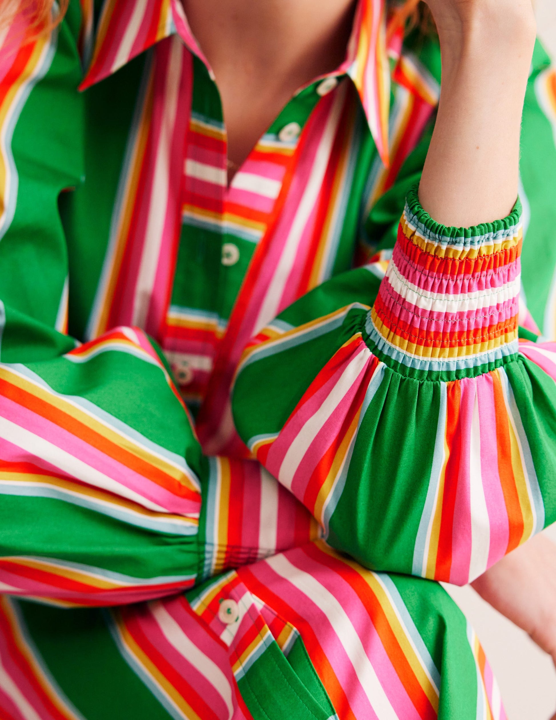 Cotton Midi Shirt Dress-Green Tambourine, Pink Stripe | Boden AU Cotton Midi Shirt Dress-Green Tambourine, Pink Stripe | Boden AU