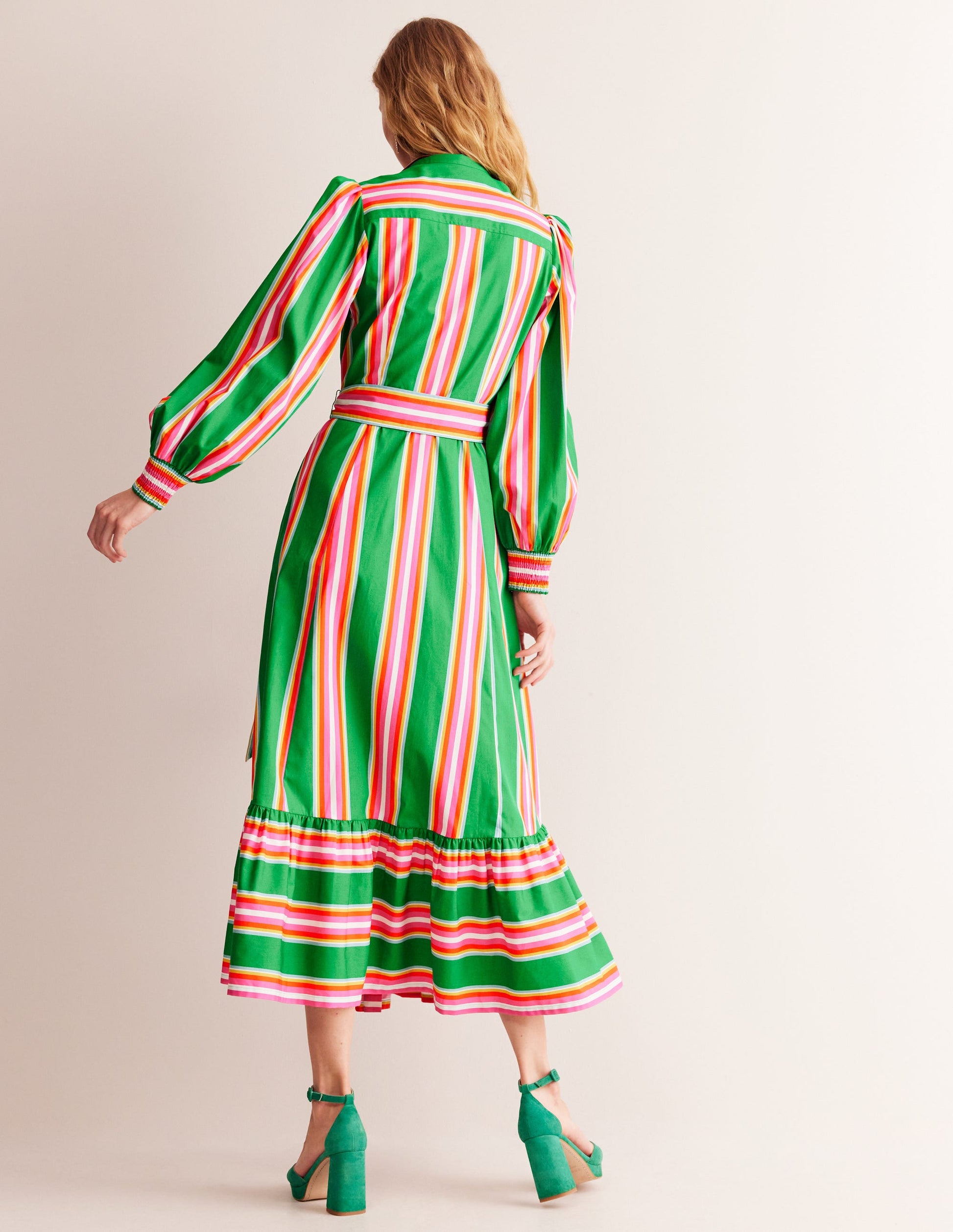 Cotton Midi Shirt Dress-Green Tambourine, Pink Stripe | Boden AU Cotton Midi Shirt Dress-Green Tambourine, Pink Stripe | Boden AU