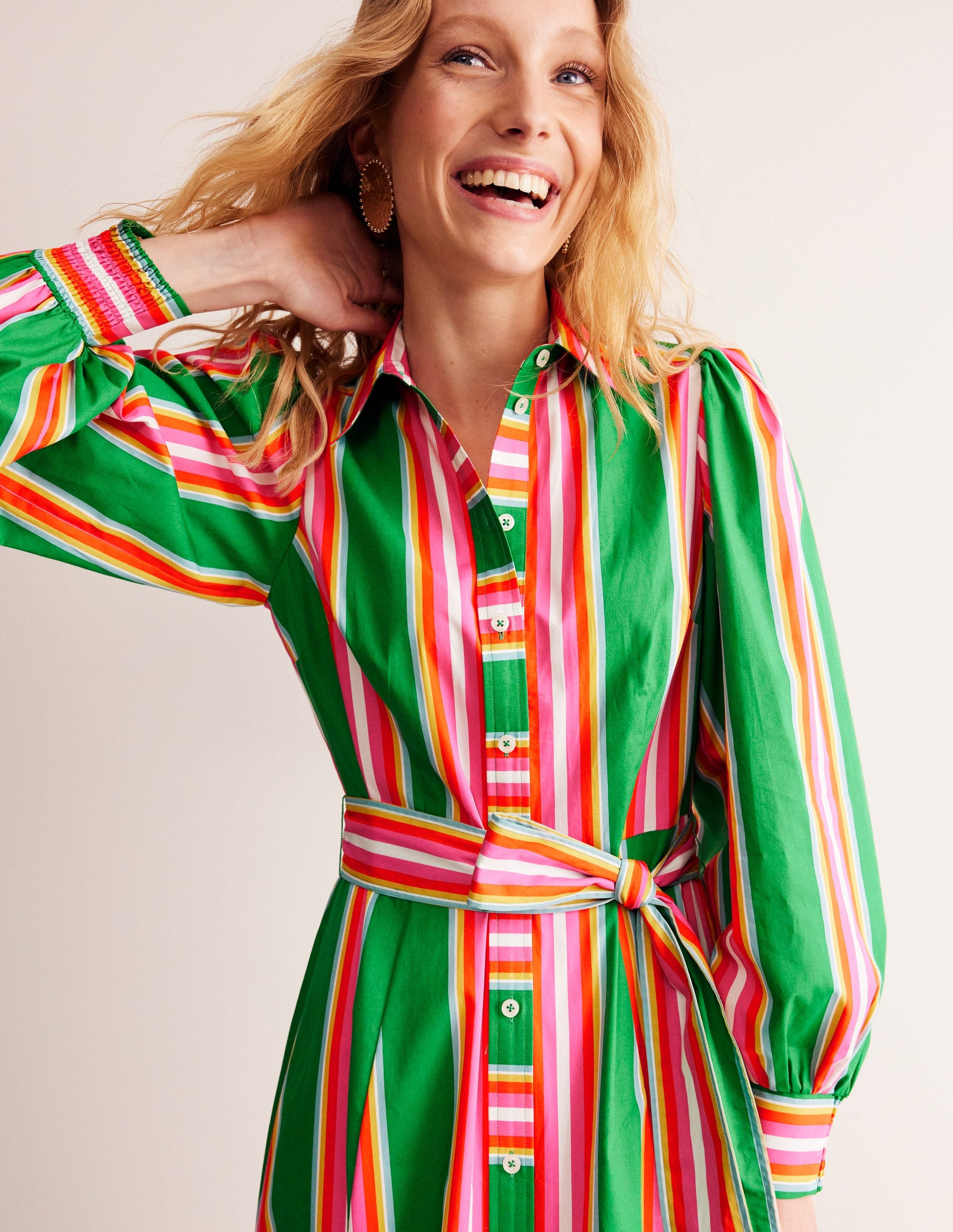 Cotton Midi Shirt Dress-Green Tambourine, Pink Stripe | Boden AU Cotton Midi Shirt Dress-Green Tambourine, Pink Stripe | Boden AU