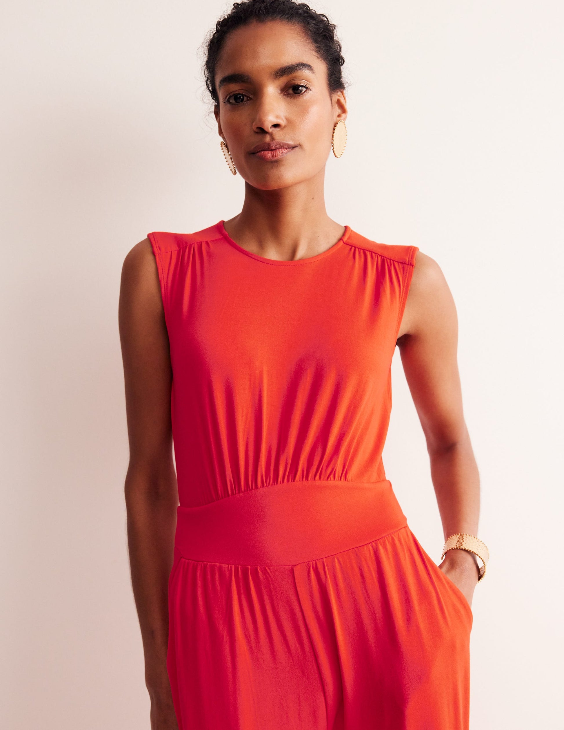 Thea Jersey Jumpsuit-Flame Scarlet-2