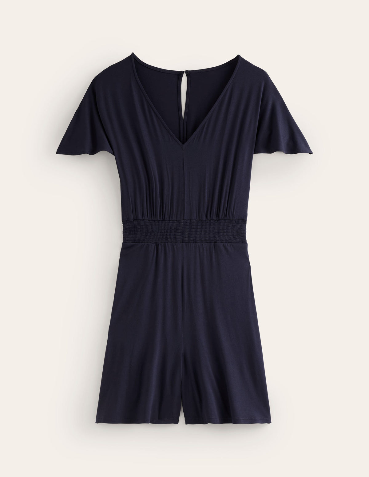 Smocked Jersey Playsuit-Navy-5