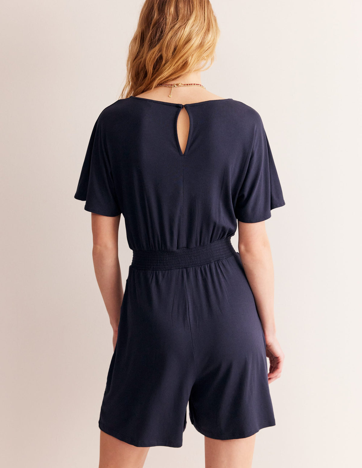 Smocked Jersey Playsuit-Navy - Image 3