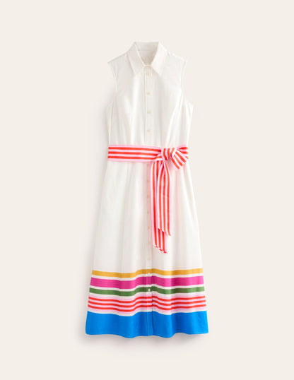 Kate Sleeveless Shirt Dress-Ivory and Multistripe-6