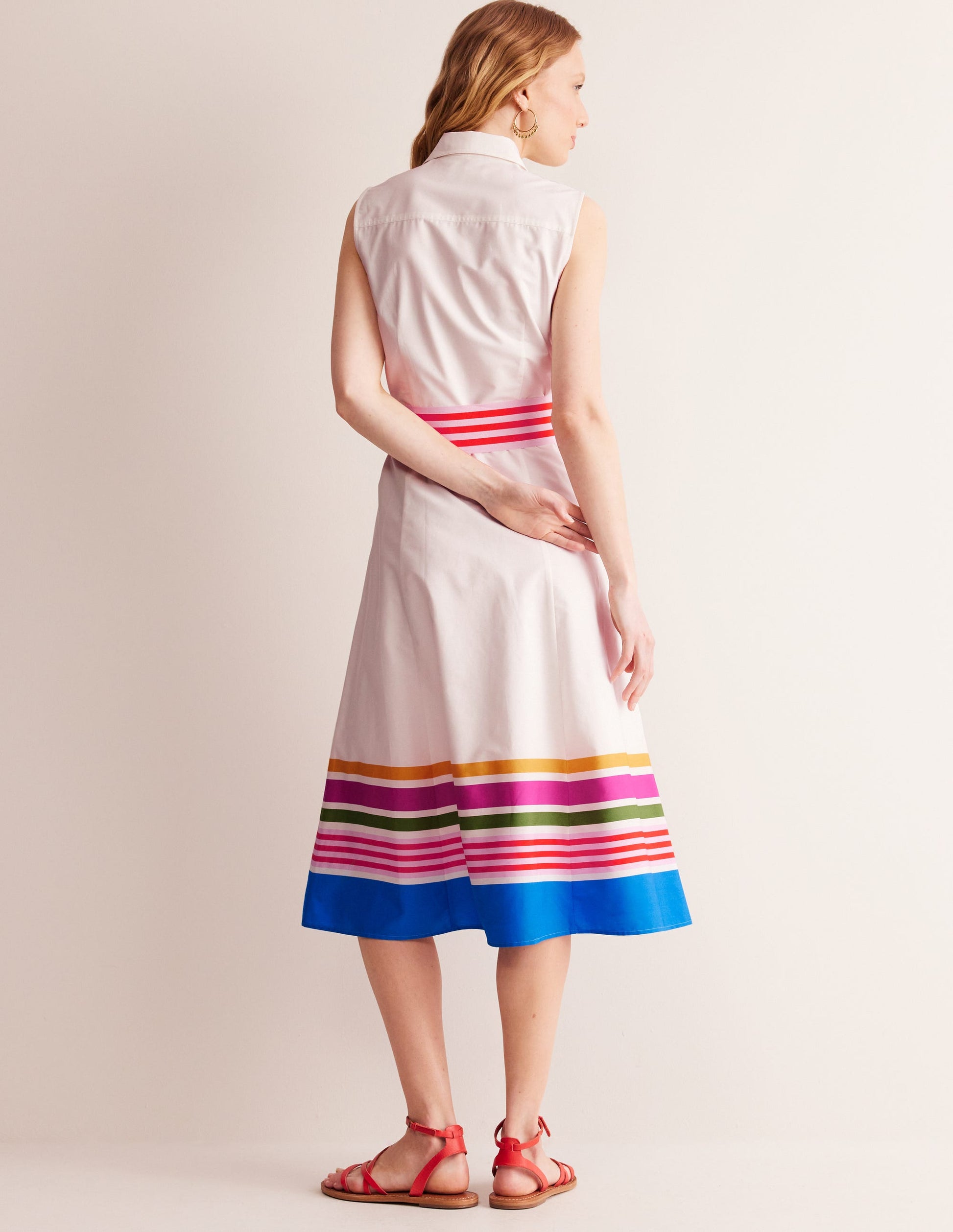 Kate Sleeveless Shirt Dress-Ivory and Multistripe-3