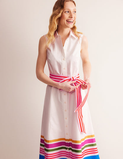 Kate Sleeveless Shirt Dress-Ivory and Multistripe-4